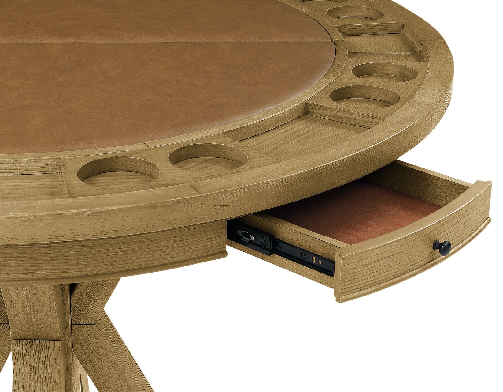 Rylie 48-inch Round Counter Dining Table with 4 Drawers and Folding Game Top, Natural Finish - Image 13