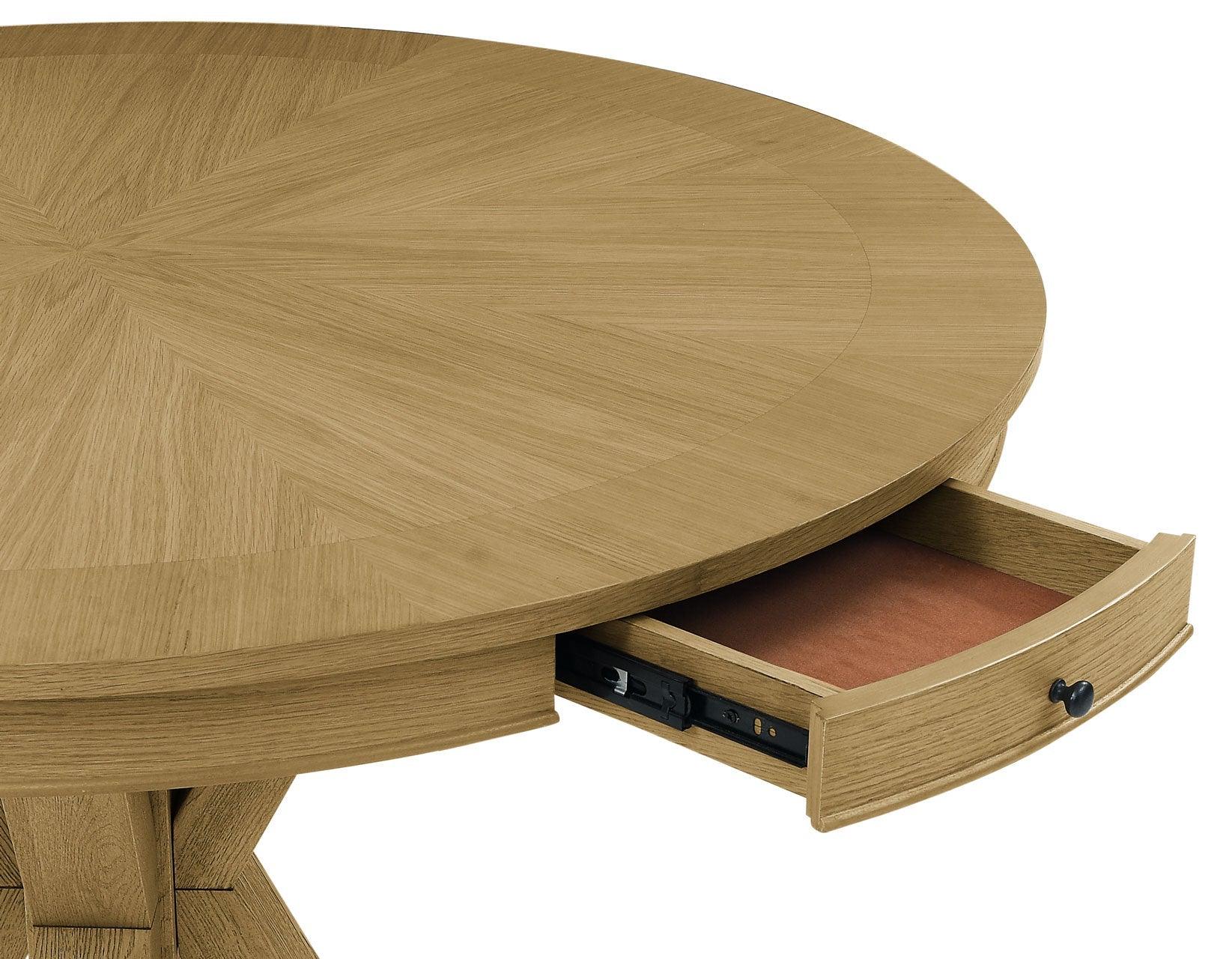Rylie 48-inch Round Counter Dining Table with 4 Drawers and Folding Game Top, Natural Finish - Image 6