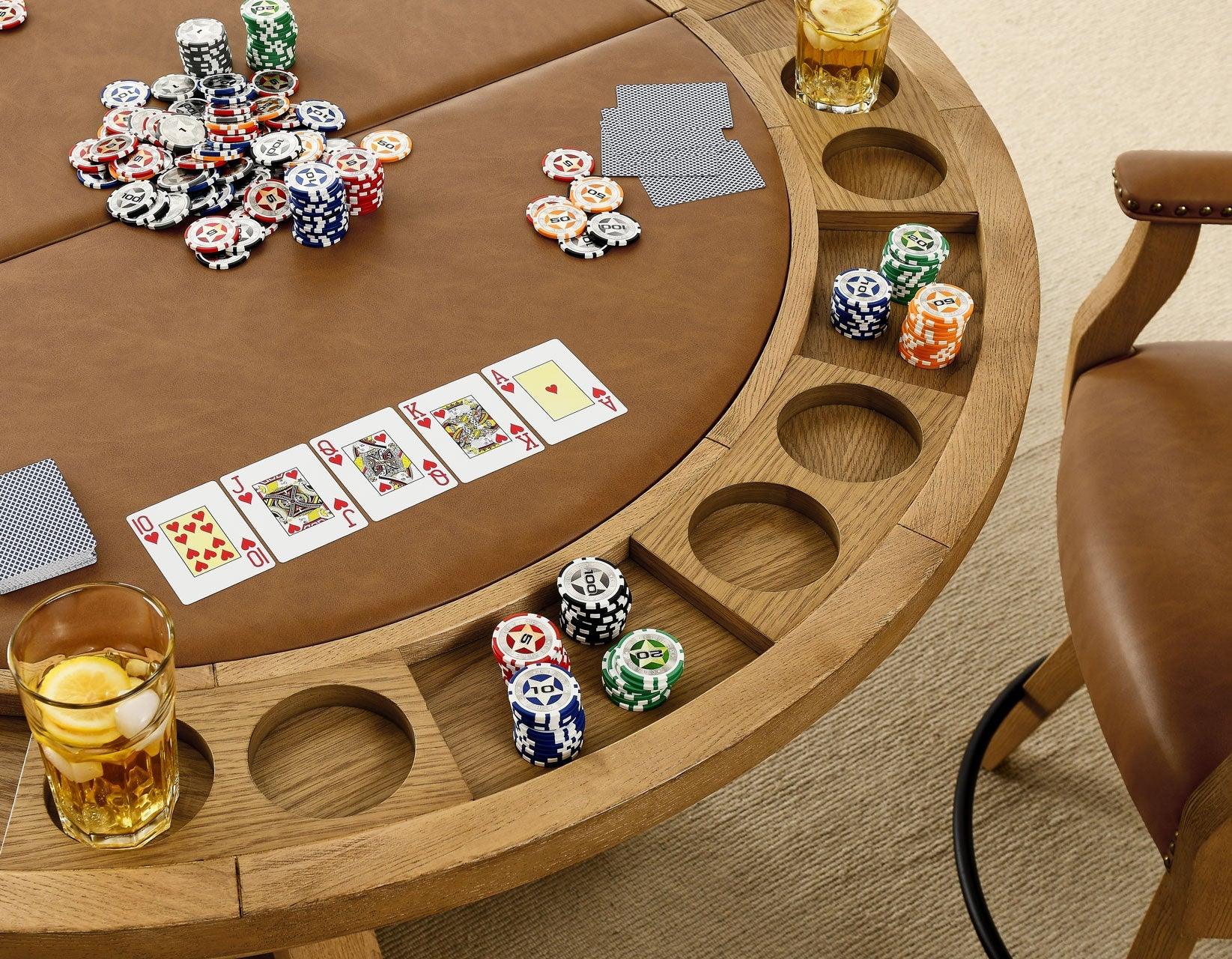 Rylie 48-inch Round Counter Dining Table with 4 Drawers and Folding Game Top, Natural Finish - Image 9