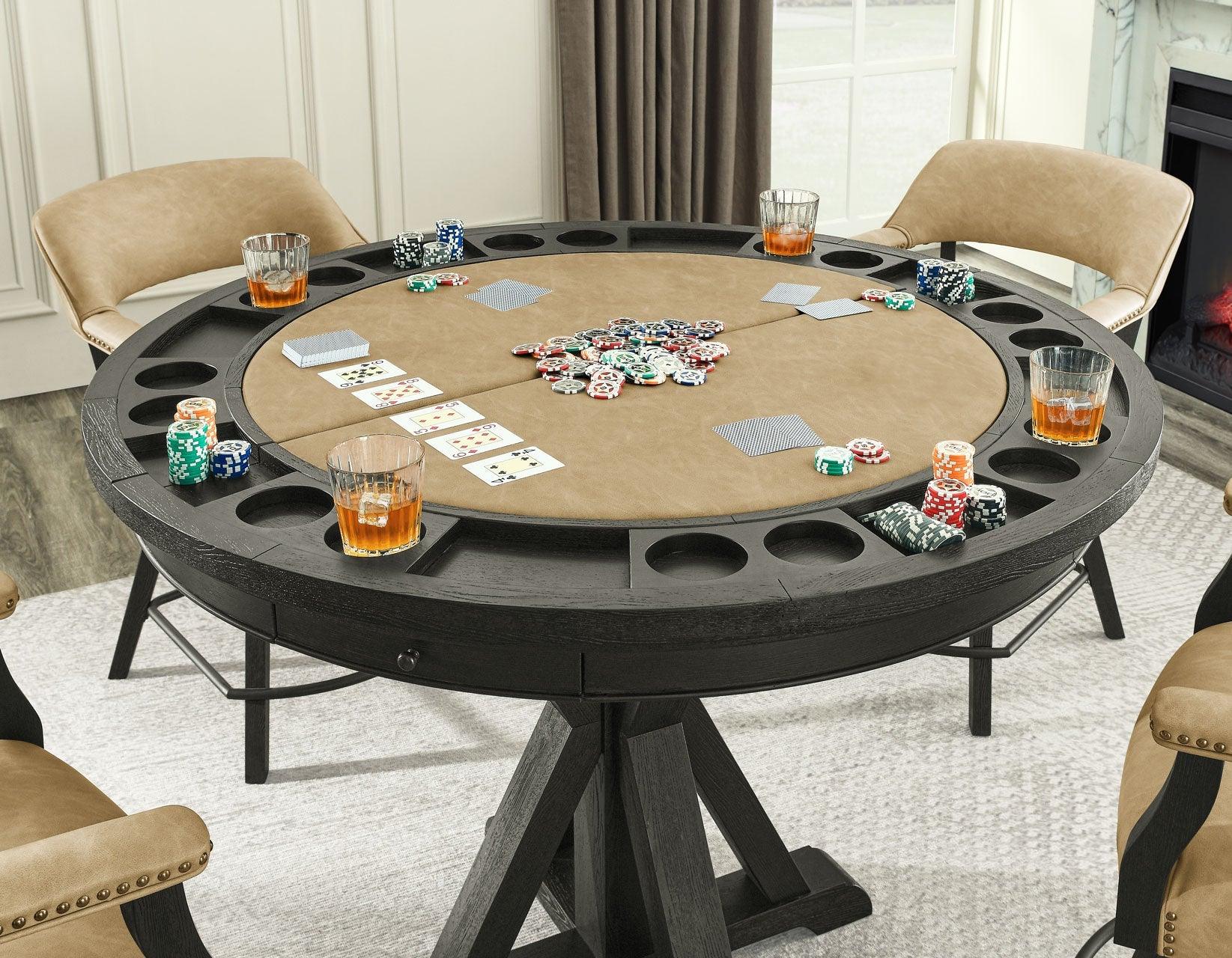 Rylie 48-inch Round Counter Dining Table with 4 Drawers and Game Top, Black Finish - Image 10