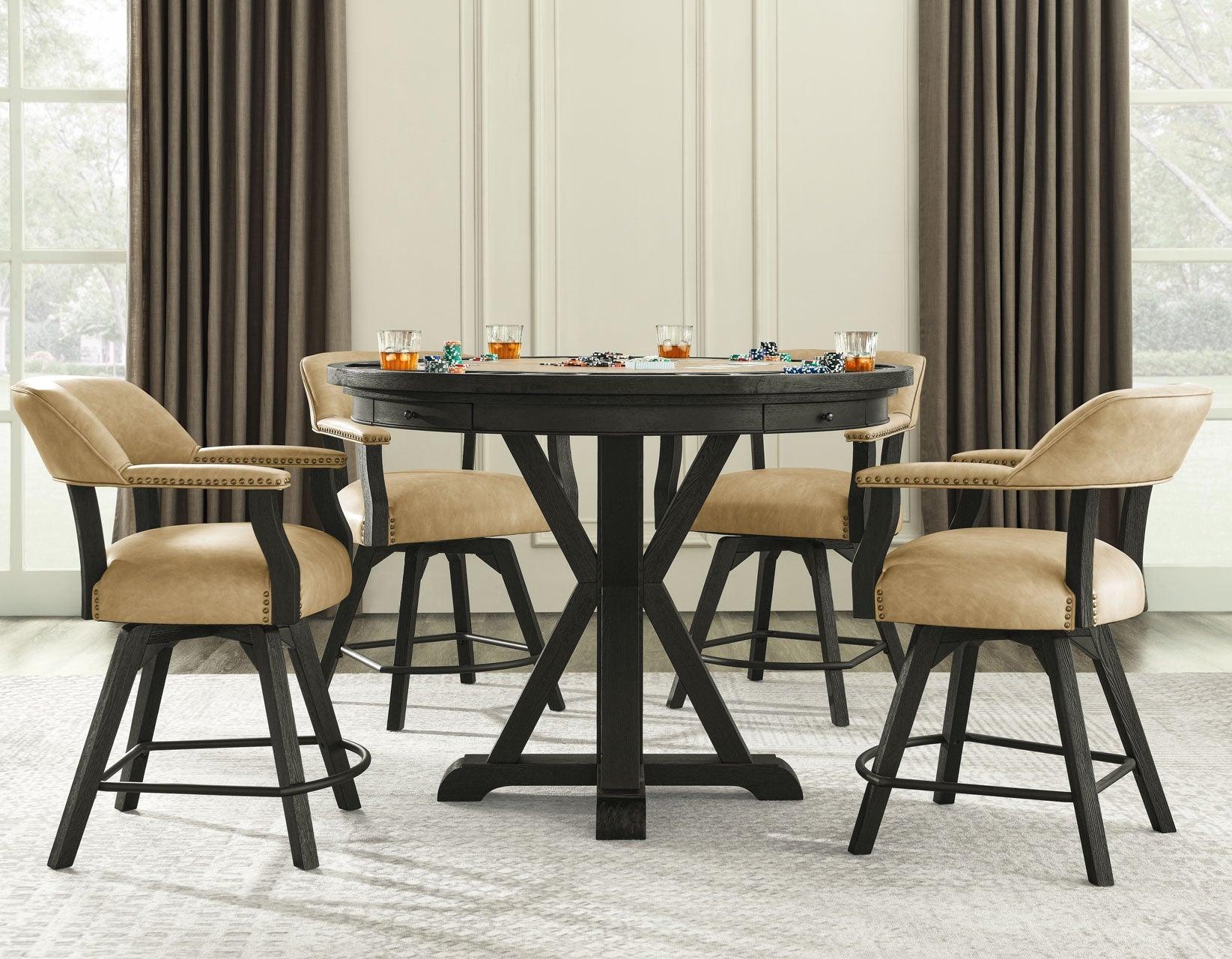 Rylie 48-inch Round Counter Dining Table with 4 Drawers and Game Top, Black Finish - Image 11