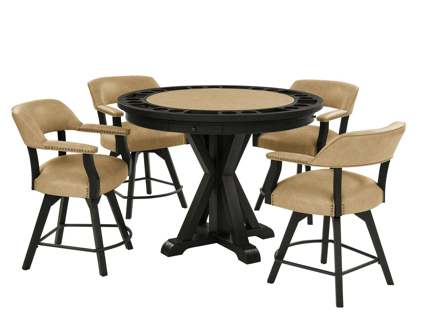 Rylie 48-inch Round Counter Dining Table with 4 Drawers and Game Top, Black Finish - Image 12