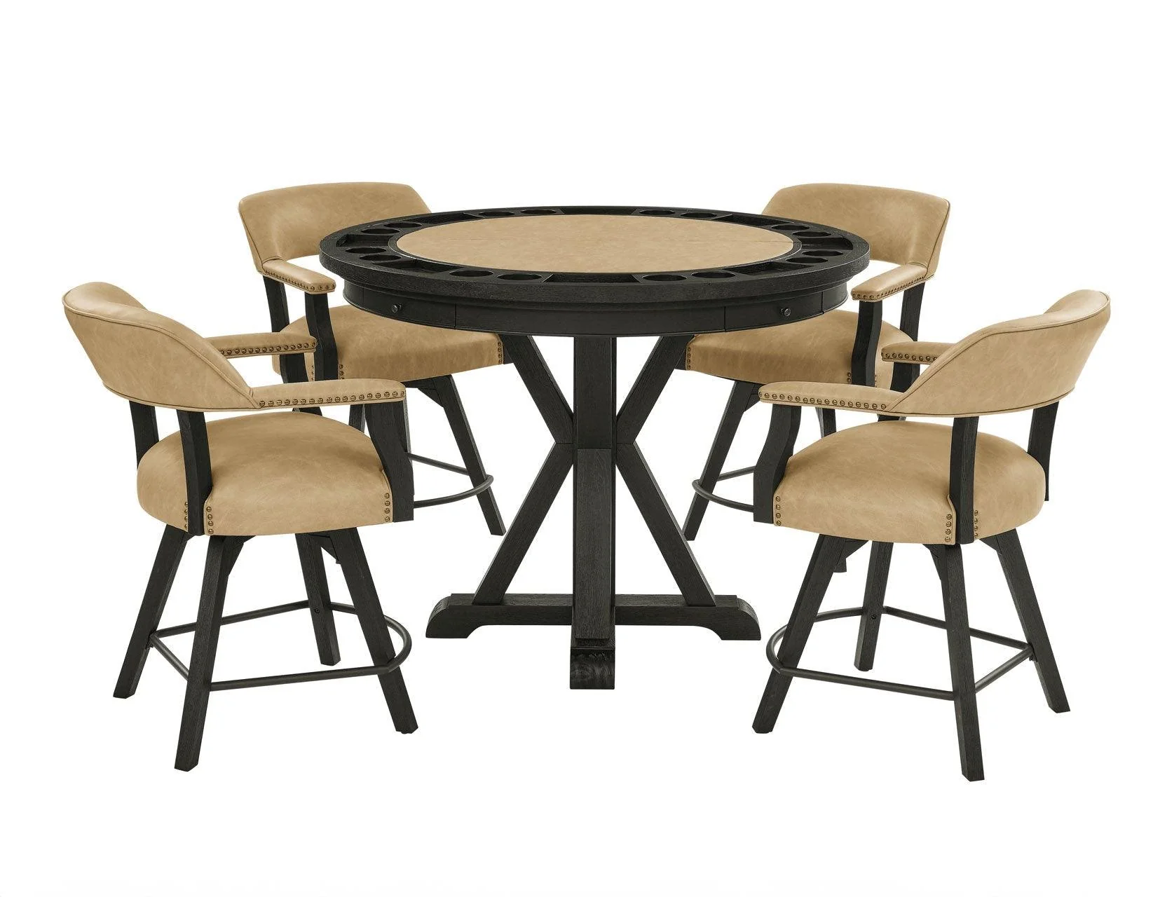 Rylie 48-inch Round Counter Dining Table with 4 Drawers and Game Top, Black Finish - Image 13