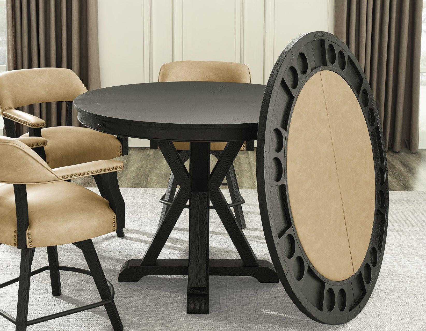 Rylie 48-inch Round Counter Dining Table with 4 Drawers and Game Top, Black Finish - Image 14