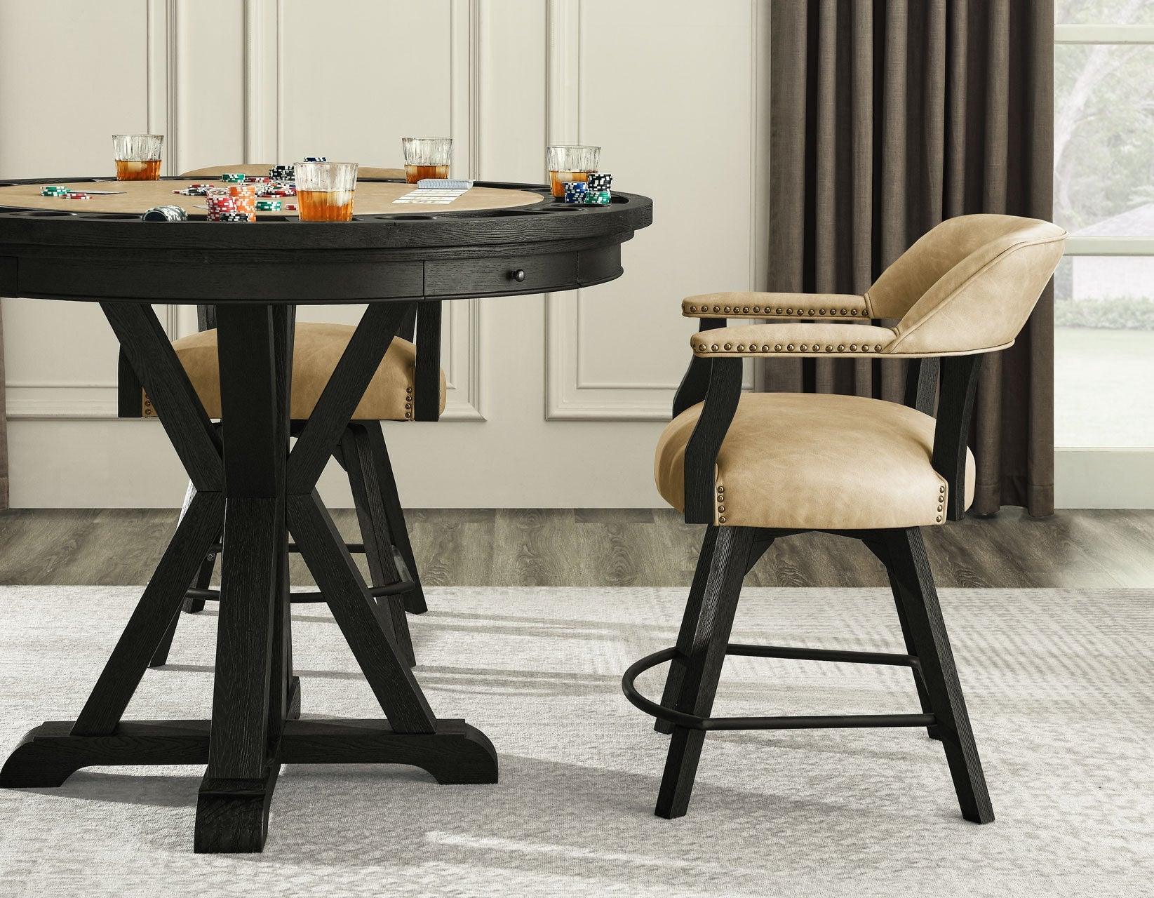 Rylie 48-inch Round Counter Dining Table with 4 Drawers and Game Top, Black Finish - Image 15