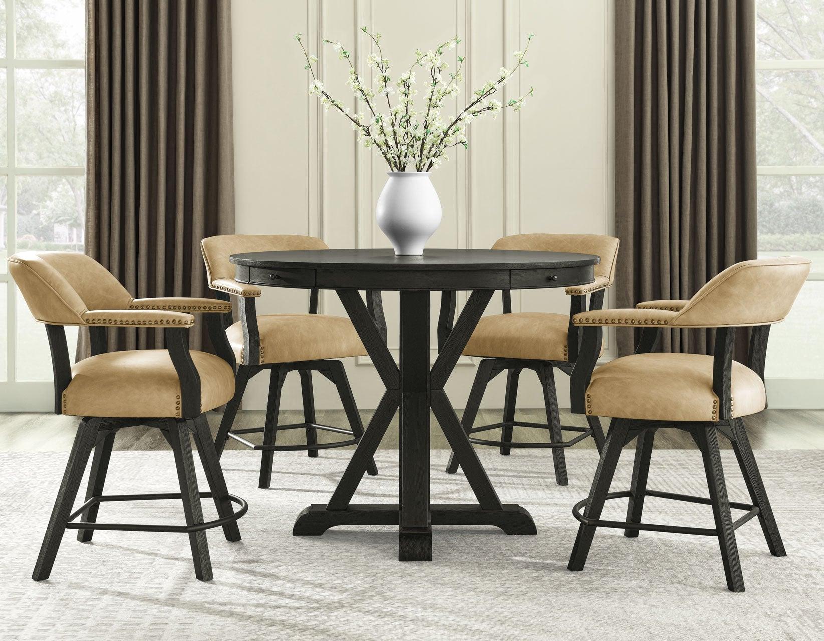 Rylie 48-inch Round Counter Dining Table with 4 Drawers and Game Top, Black Finish - Image 19