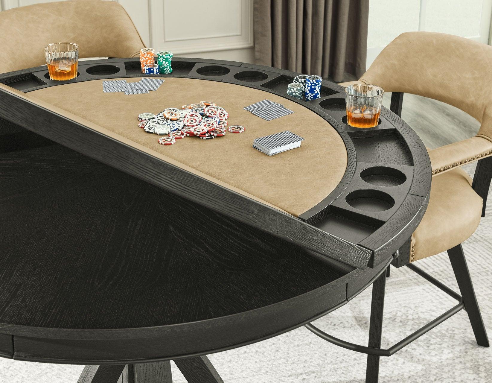 Rylie 48-inch Round Counter Dining Table with 4 Drawers and Game Top, Black Finish - Image 7