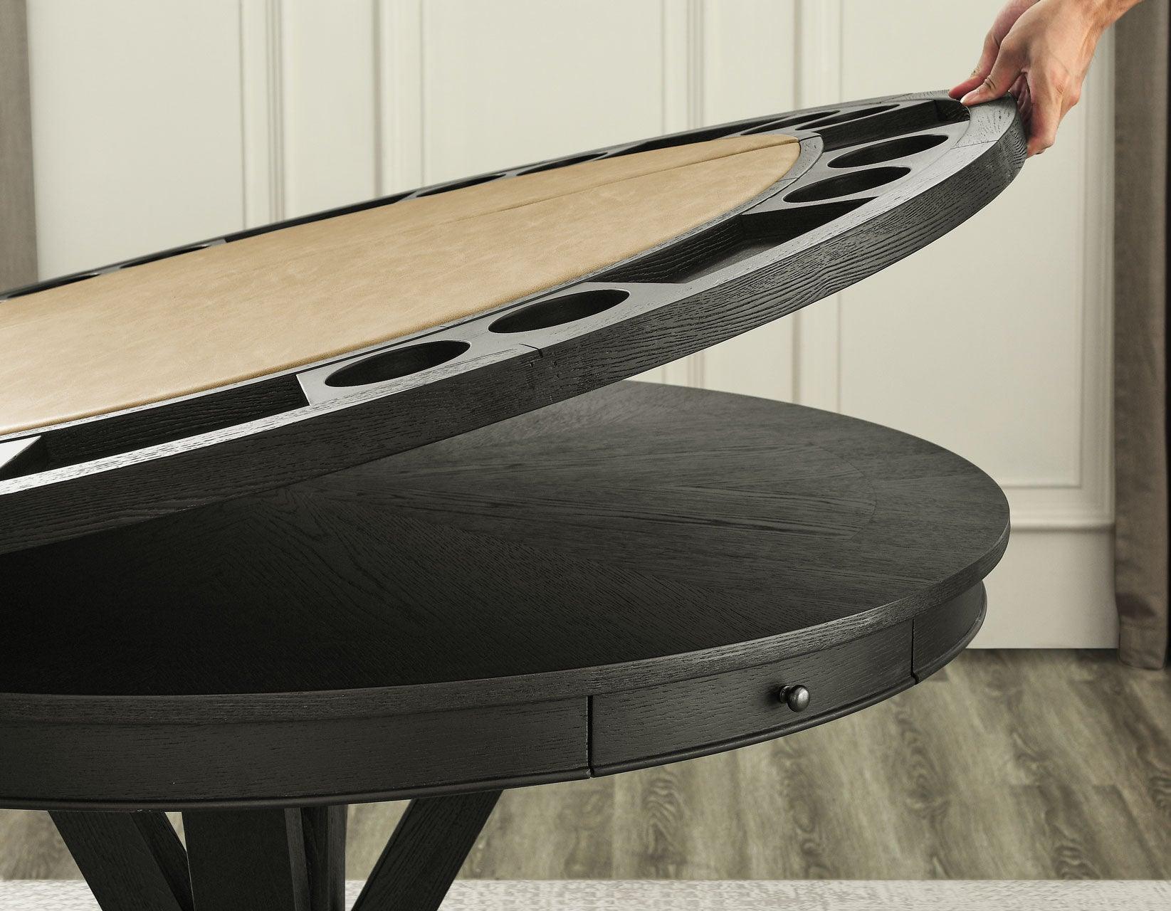Rylie 48-inch Round Counter Dining Table with 4 Drawers and Game Top, Black Finish - Image 8