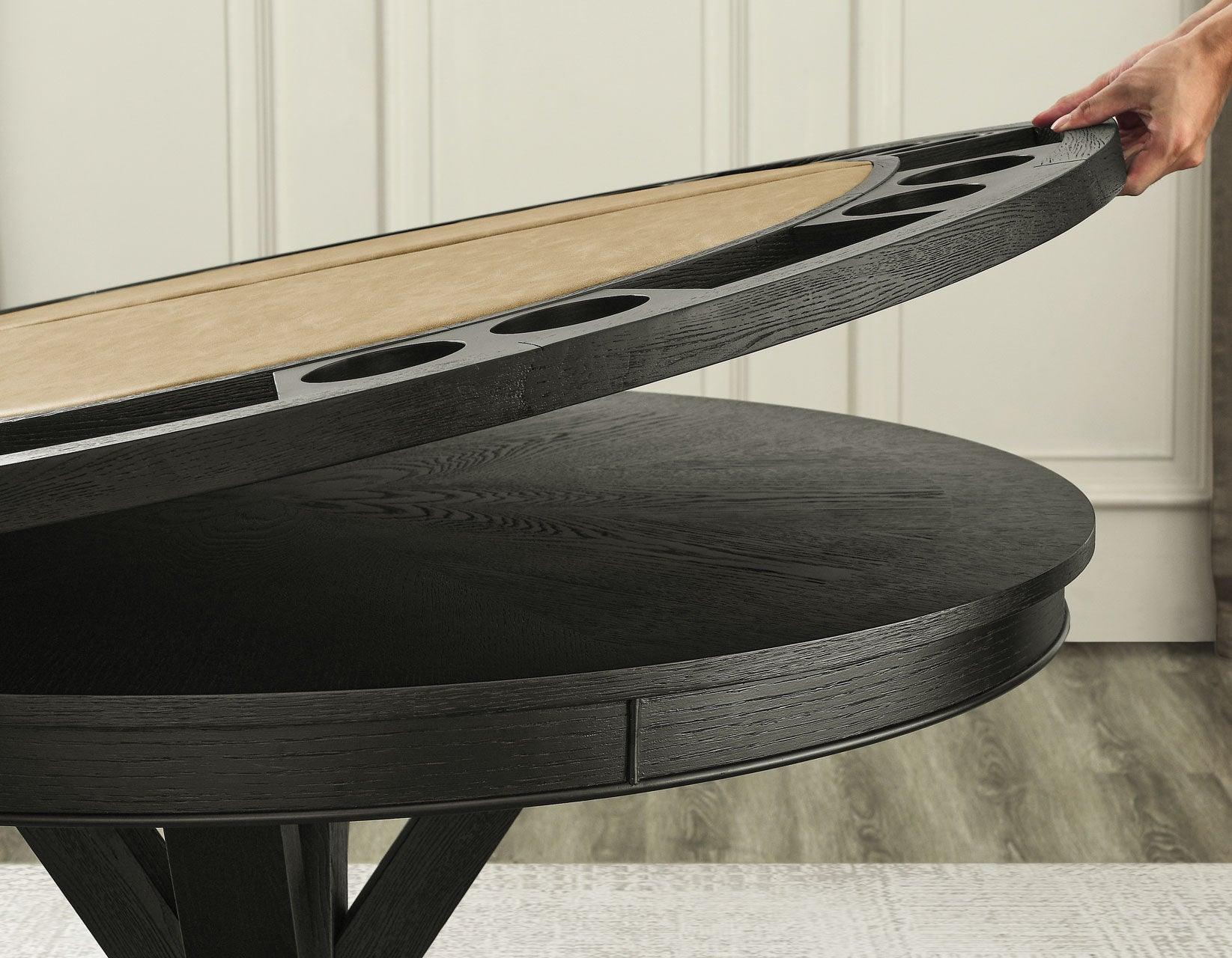 Rylie 48-inch Round Dining Table with Folding Game Top, Black Finish - Image 6
