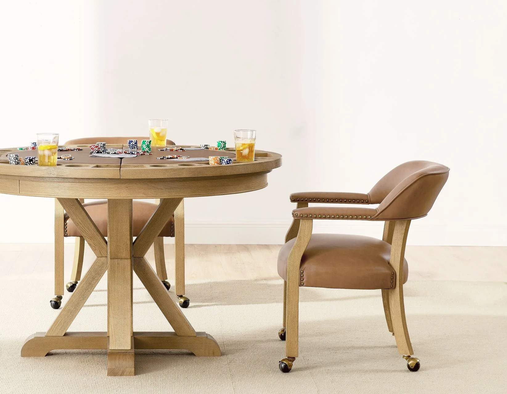 Rylie 48-inch Round Dining Table with Folding Game Top, Natural Finish - Image 5