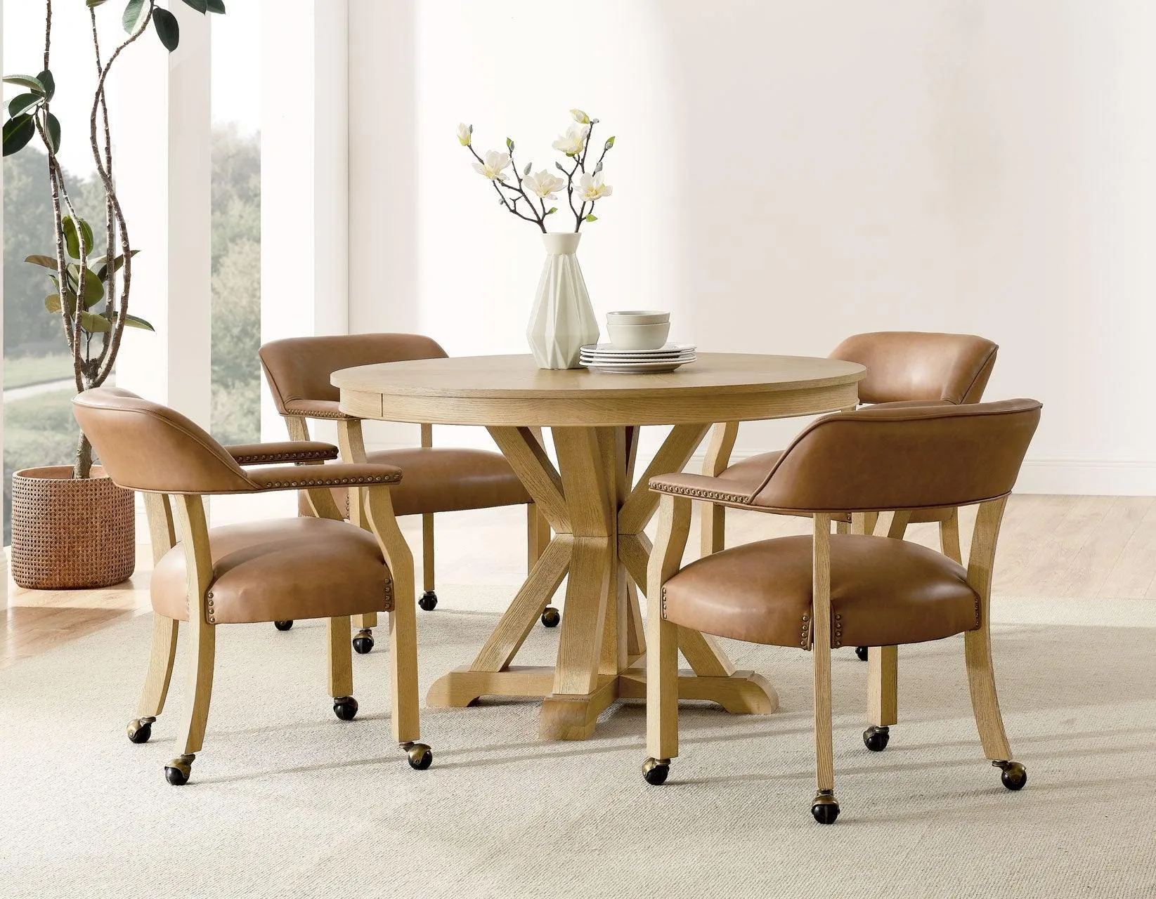 Rylie Captains Chair, Natural Finish with Camel Vegan Leather - Image 8