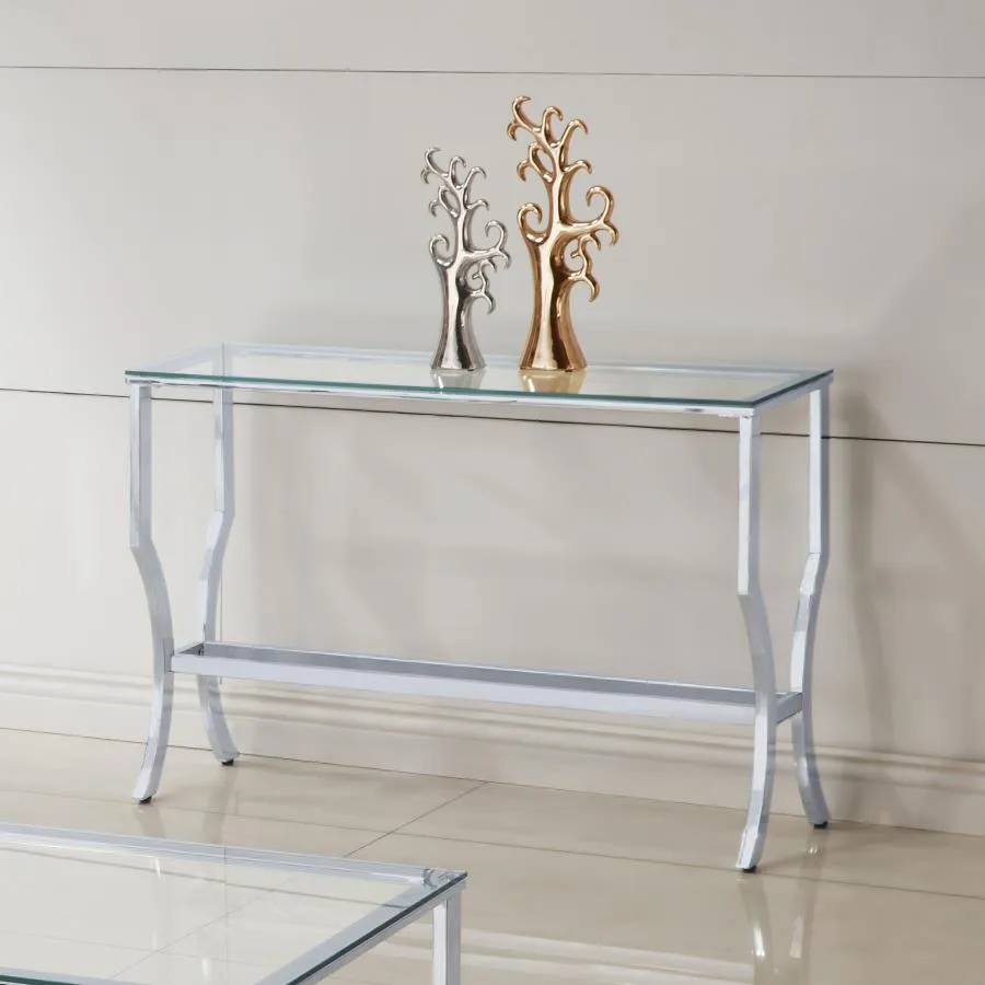 Saide Chrome Rectangular Sofa Table with Mirrored Shelf