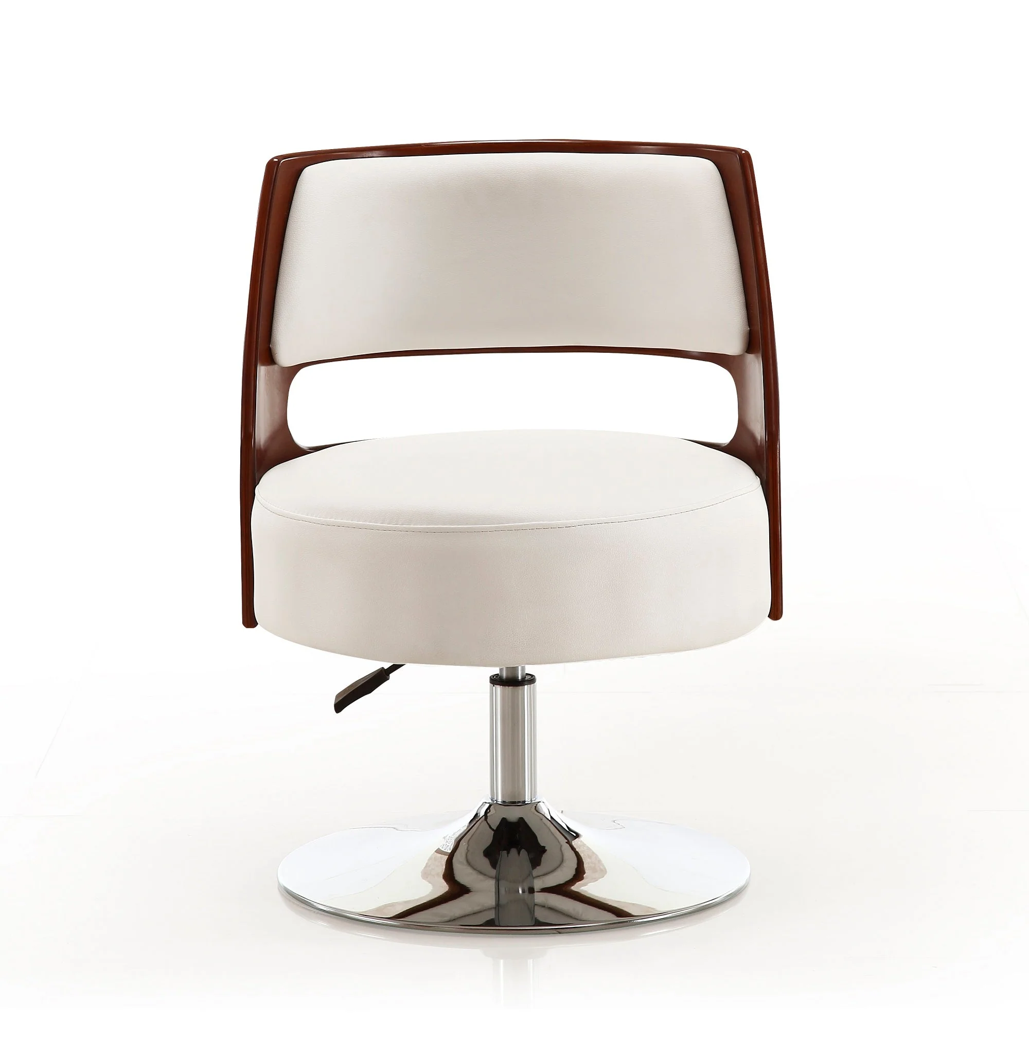 Salon Adjustable Height Swivel Accent Chair in White and Polished Chrome - Image 4