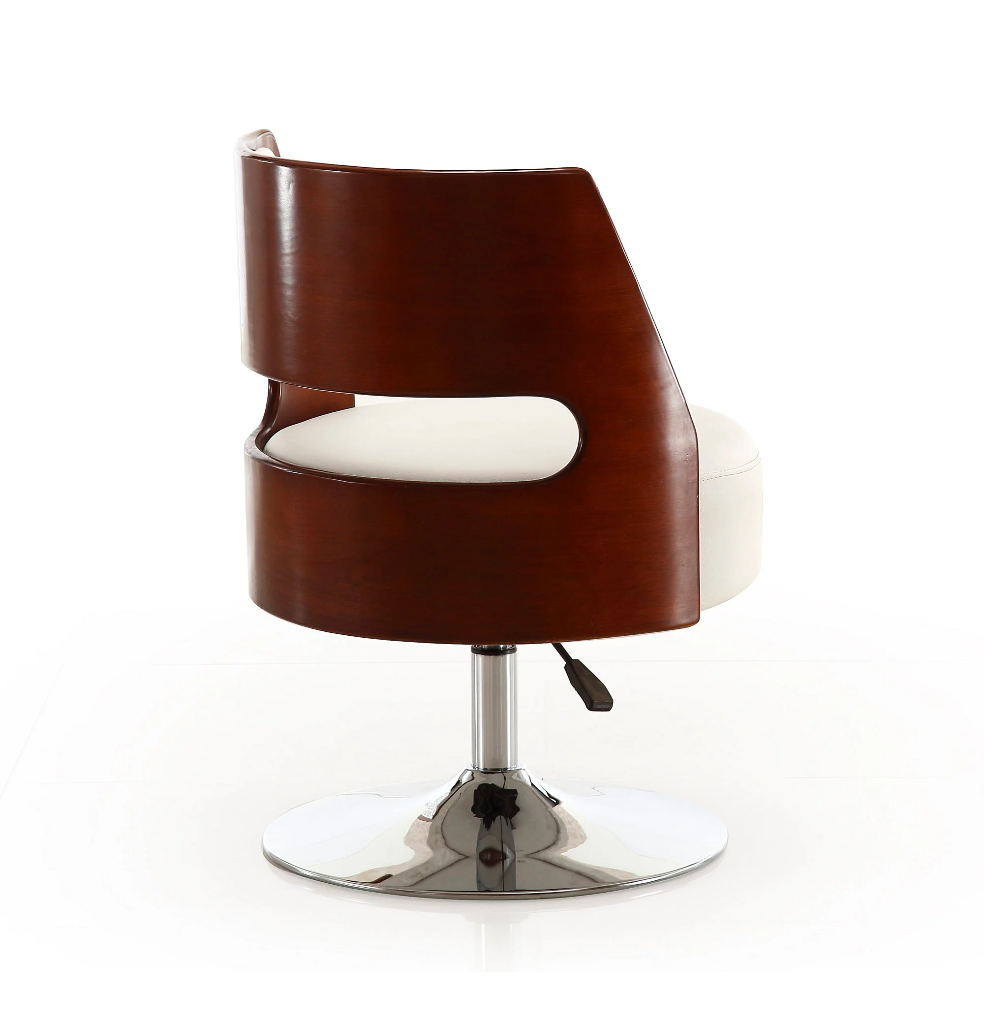 Salon Adjustable Height Swivel Accent Chair in White and Polished Chrome - Image 6