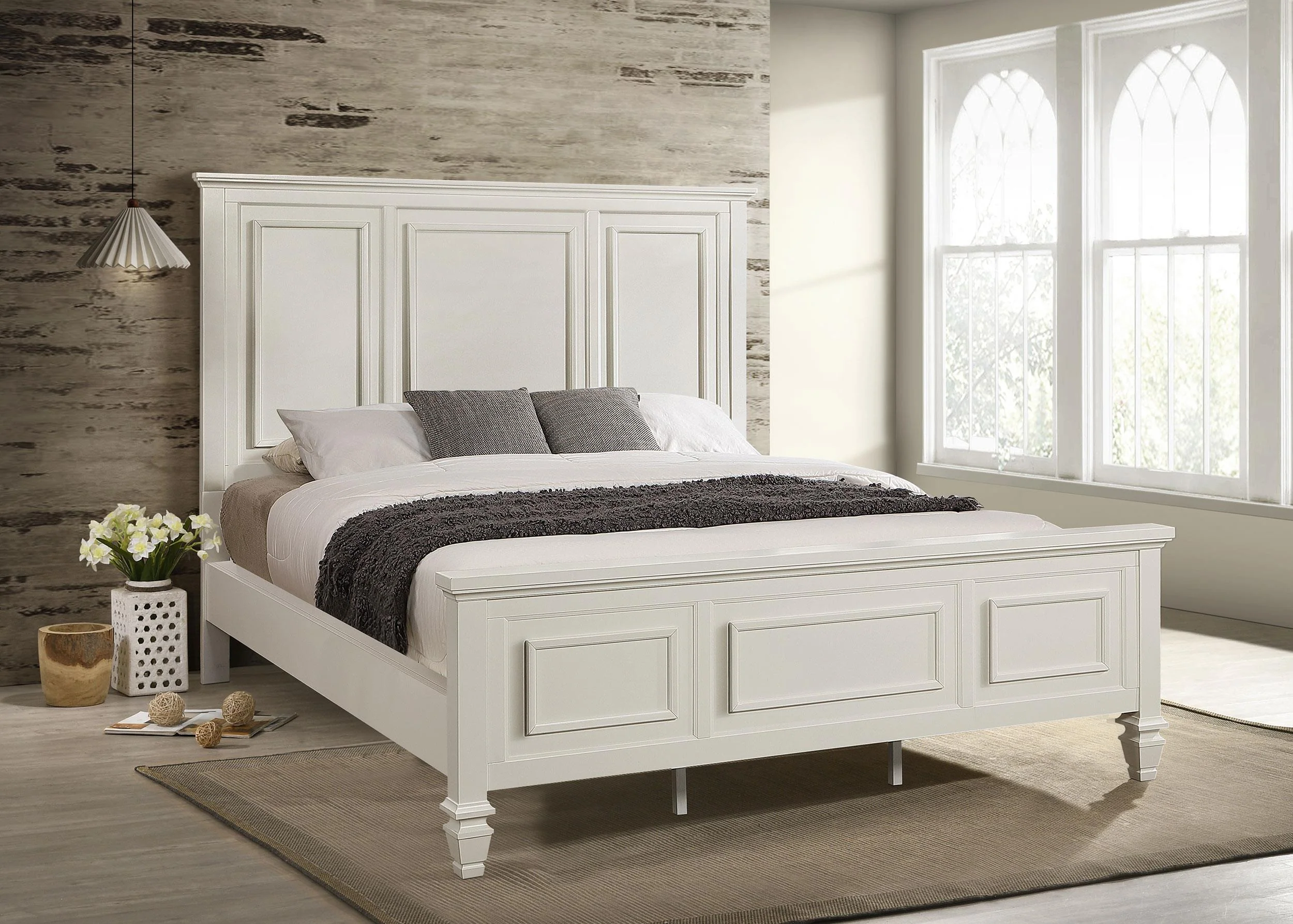 Sandy Beach Cream White California King Panel Bed