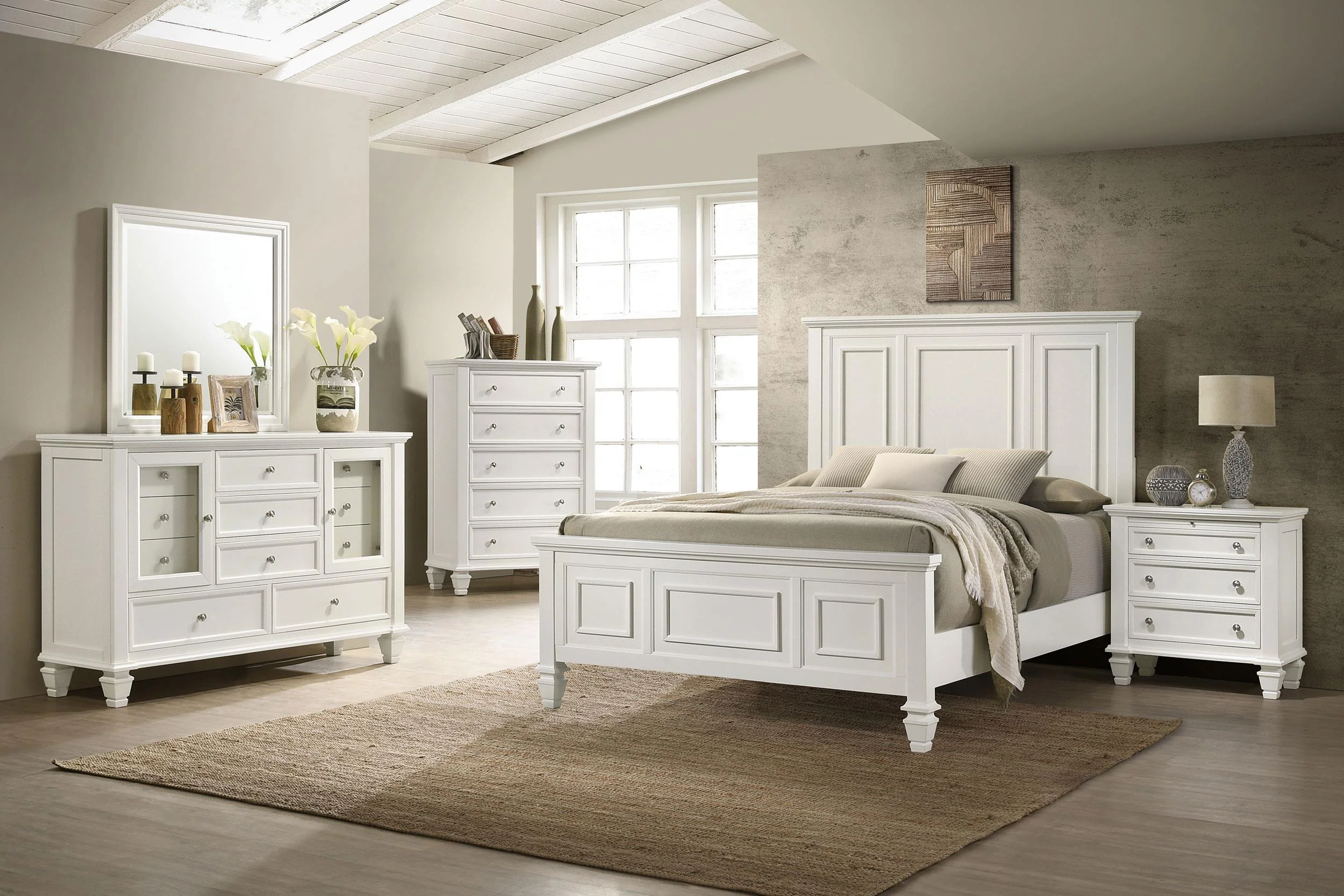 Sandy Beach Cream White Eastern King Panel Bed - Image 9