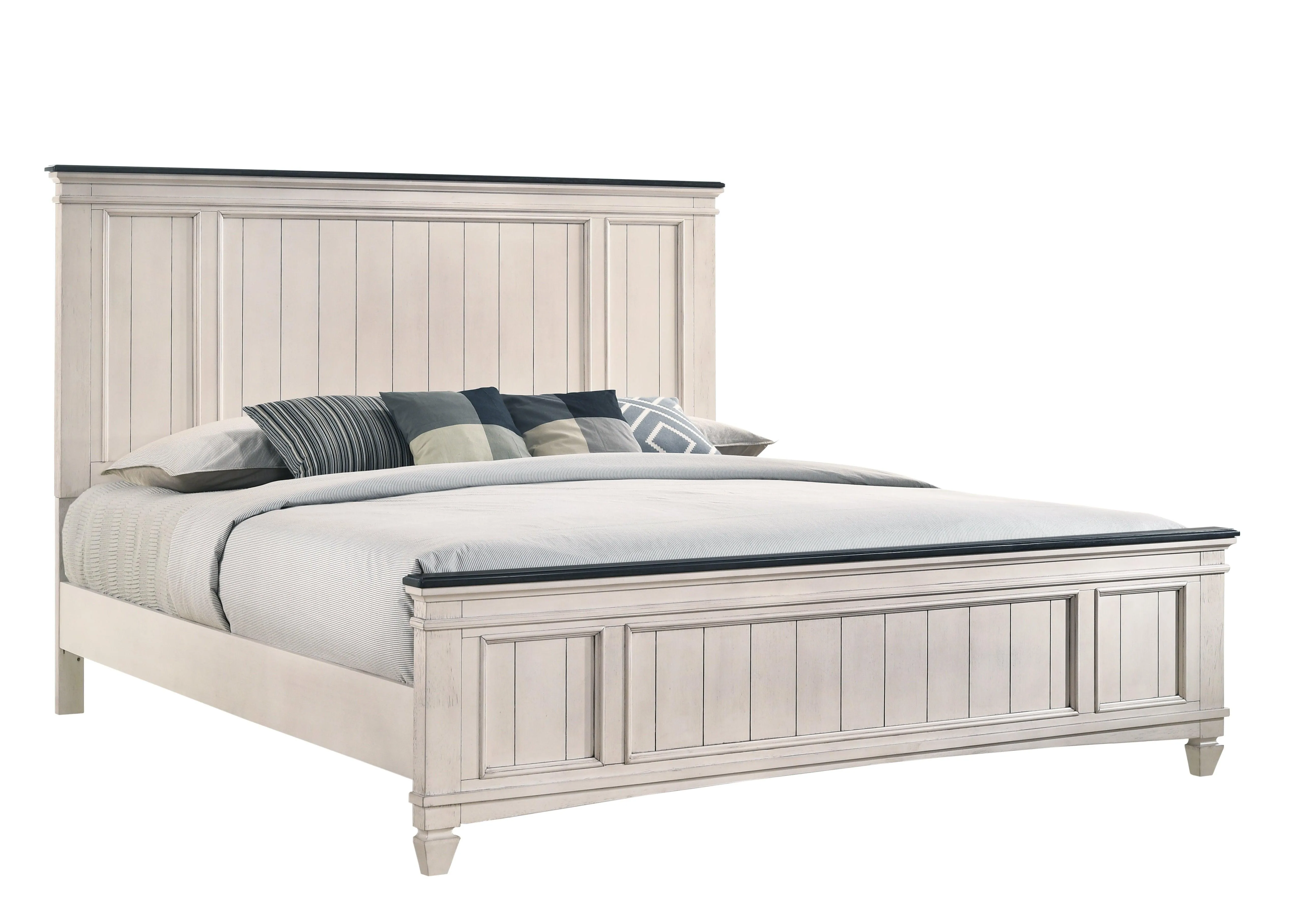 Sawyer Antique White and Brown King Panel Bed