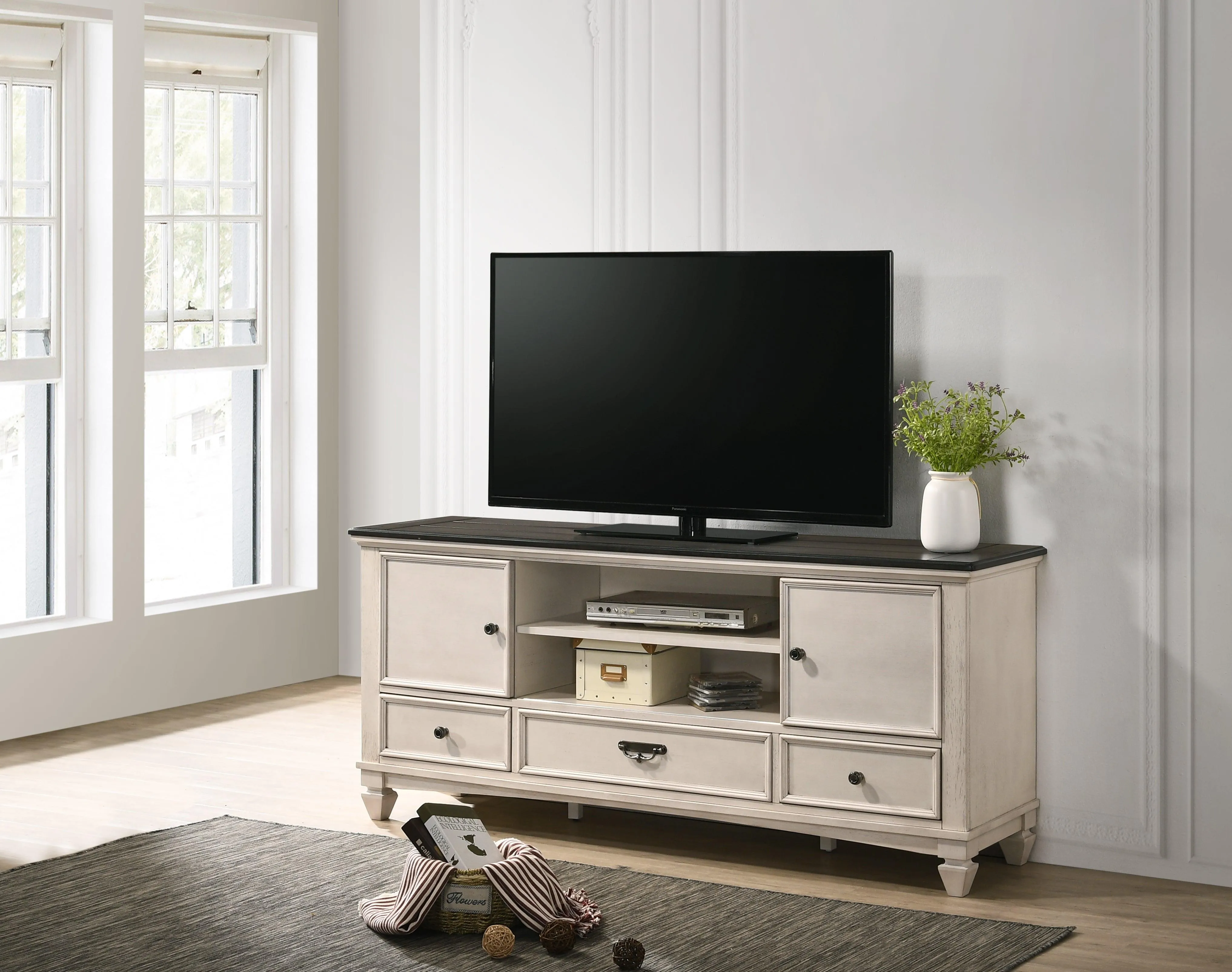 Saywer Antique 68" White and Brown TV Stand - Image 7