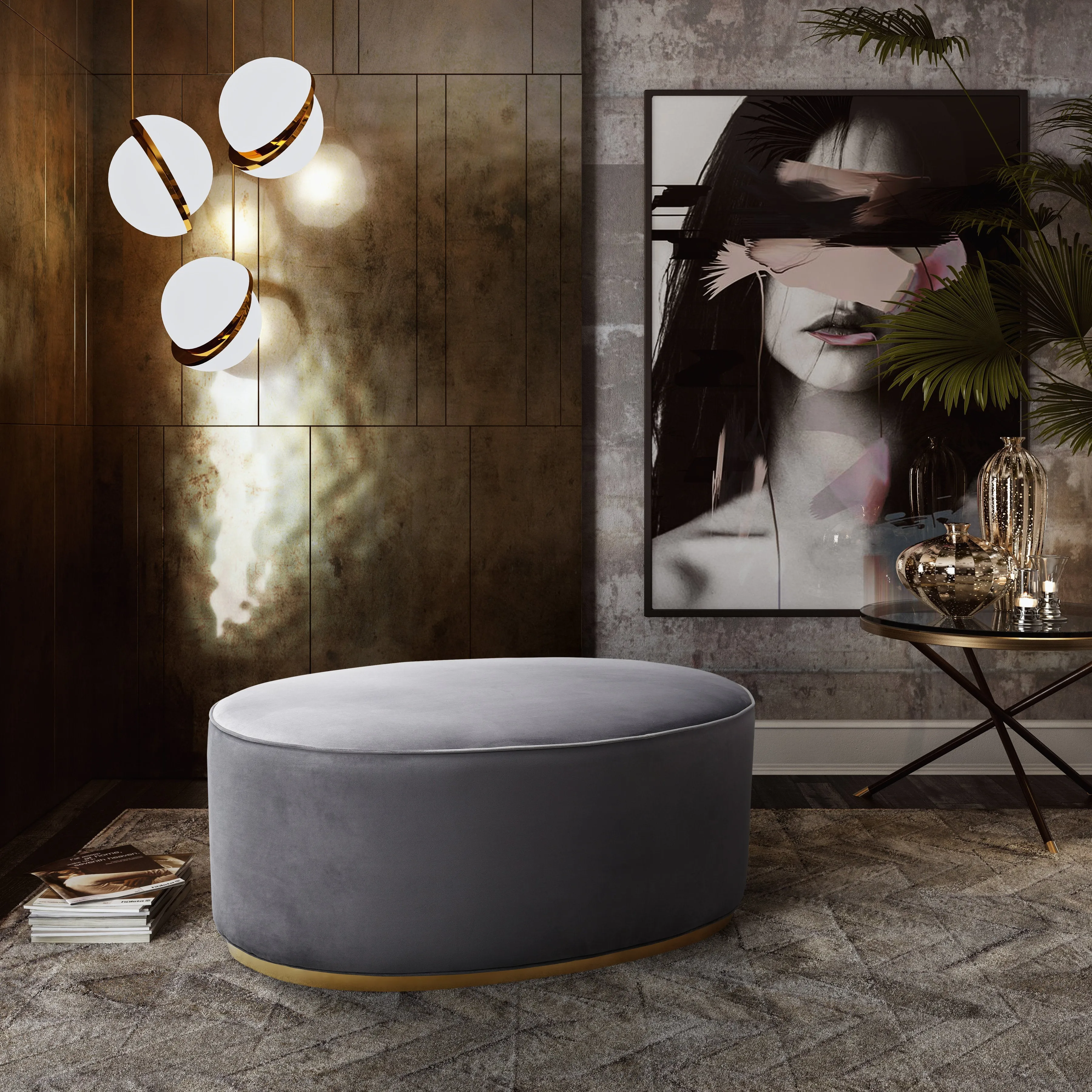 Scarlett Velvet Oval Ottoman - Image 2