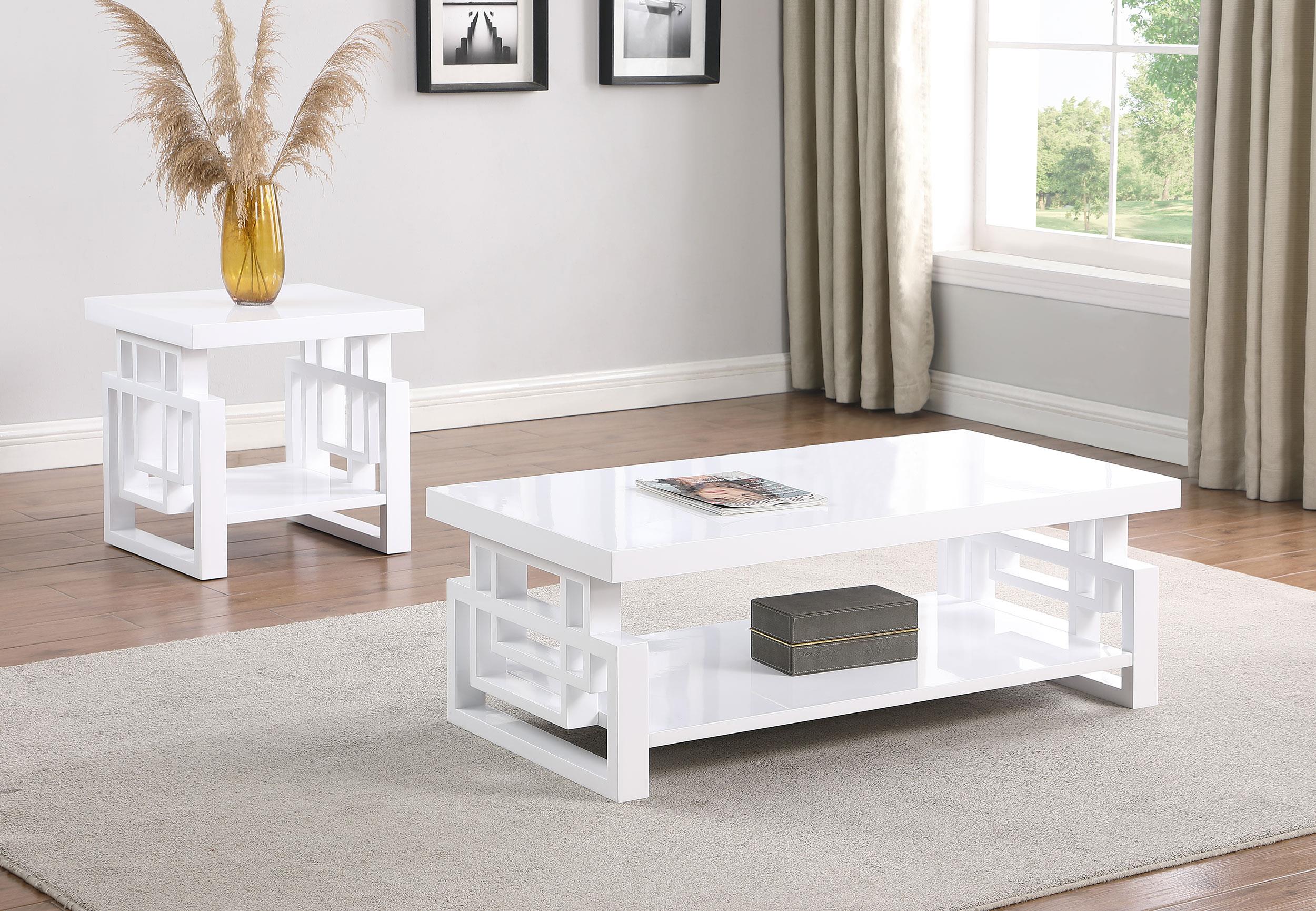 Schmitt White 2-Piece High Gloss Coffee and End Table Set