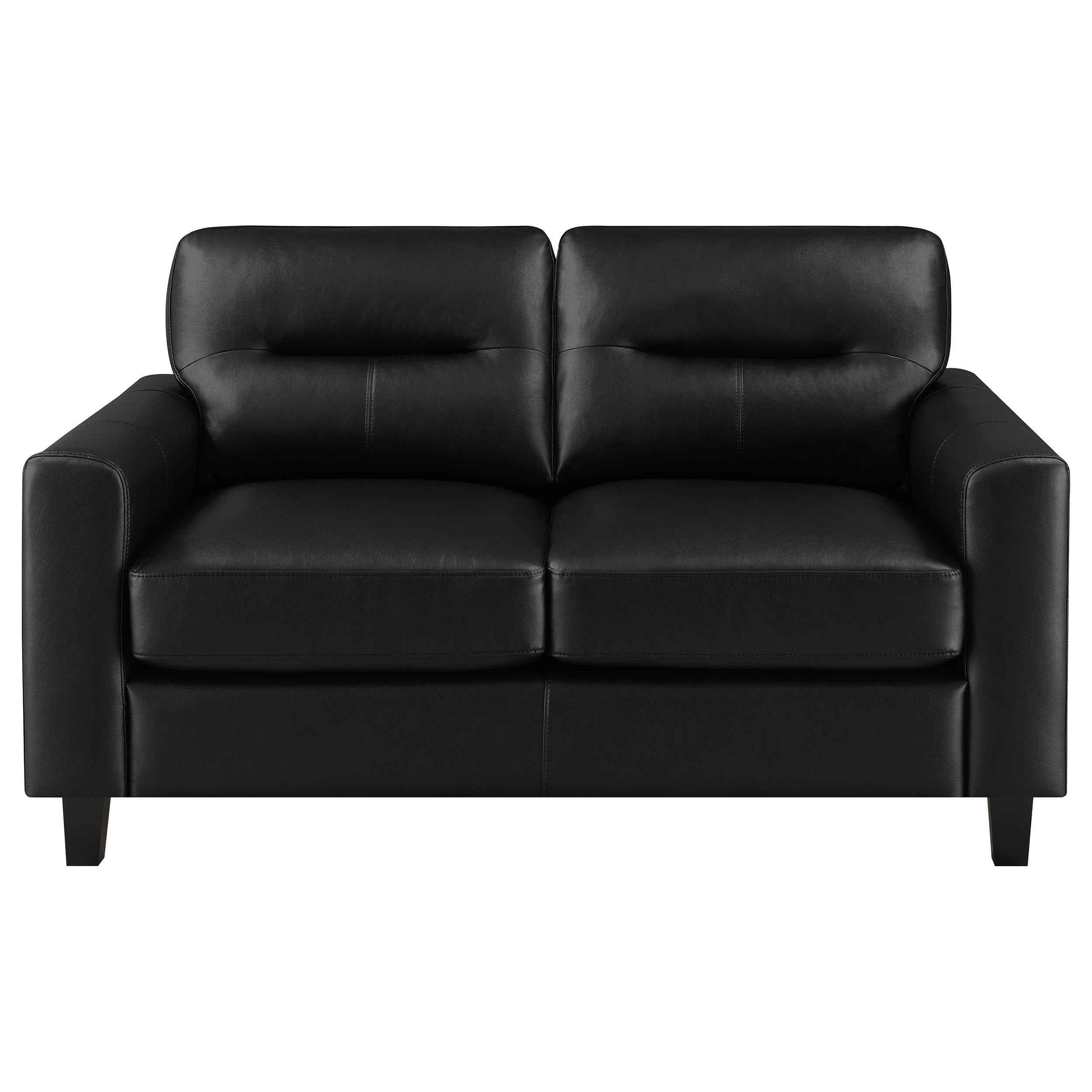 Scotland Black Faux Leather Upholstered Track Arm Loveseat - Image 2