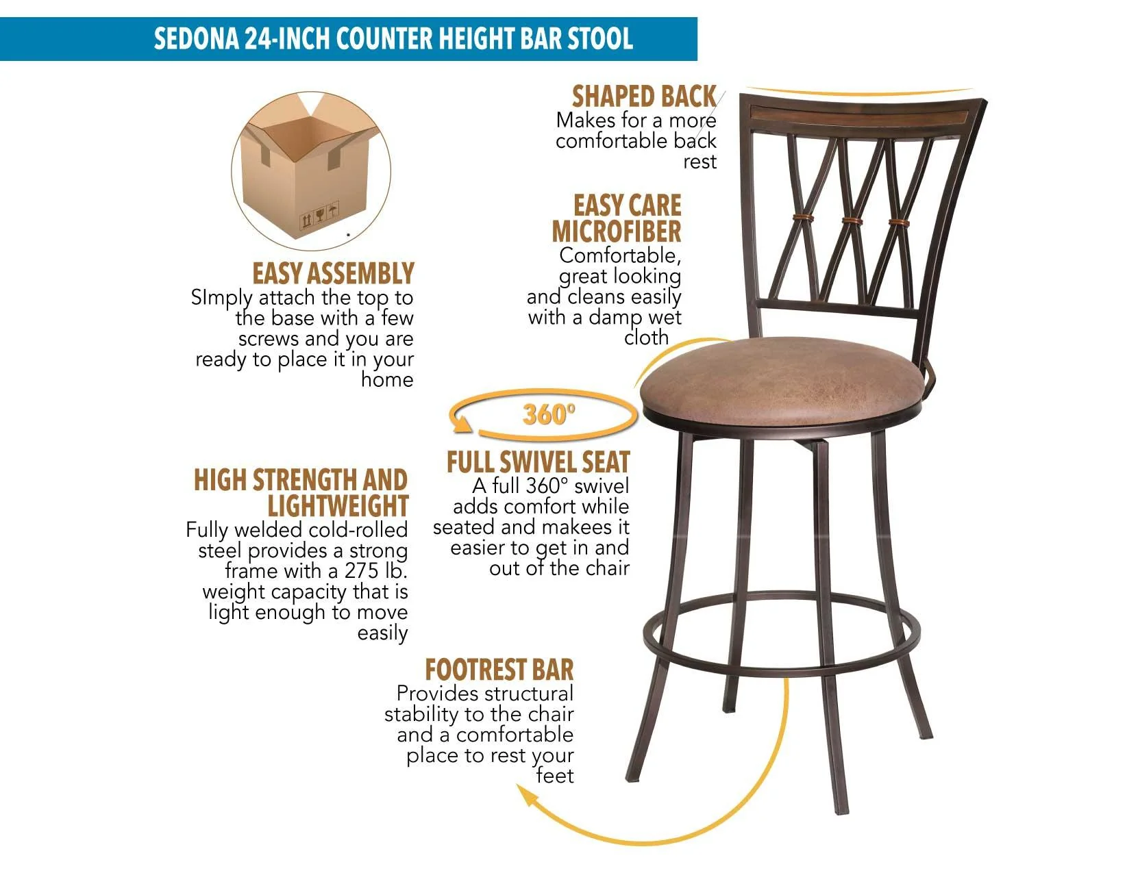 Sedona 30″ Bar Stool, Swivel - Image 2