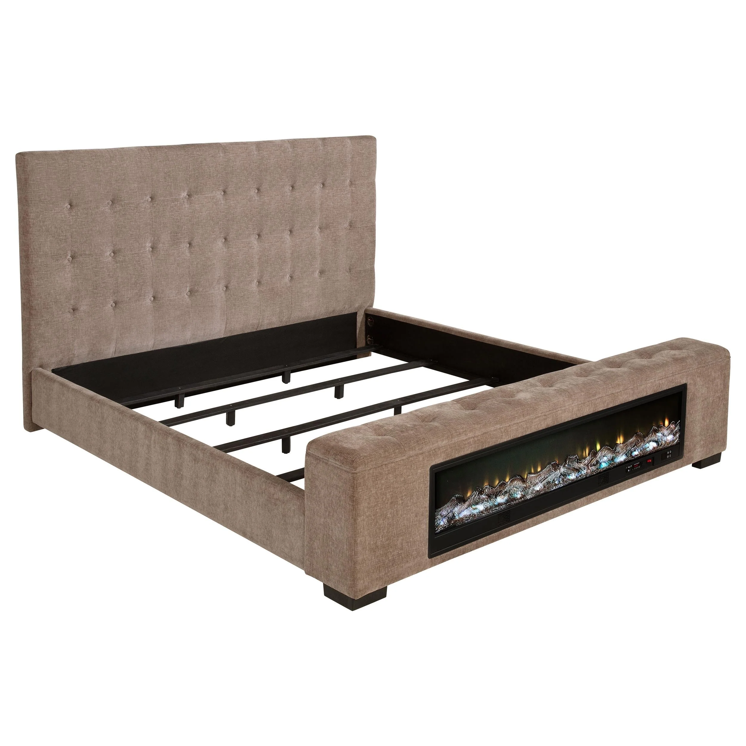 Senna Brown Upholstered Eastern King Audio Fireplace Bed - Image 5