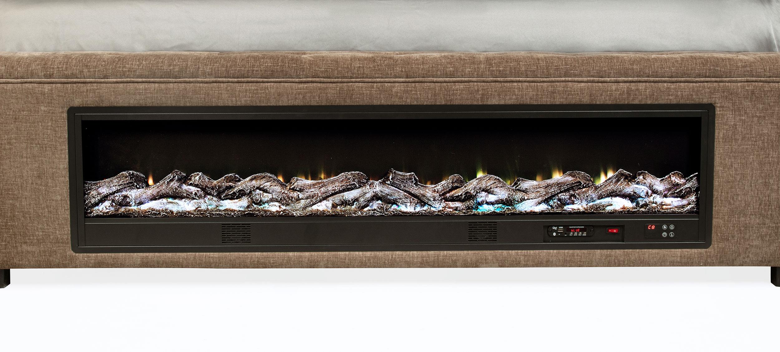 Senna Brown Upholstered Queen Audio Fireplace Bed - Image 8