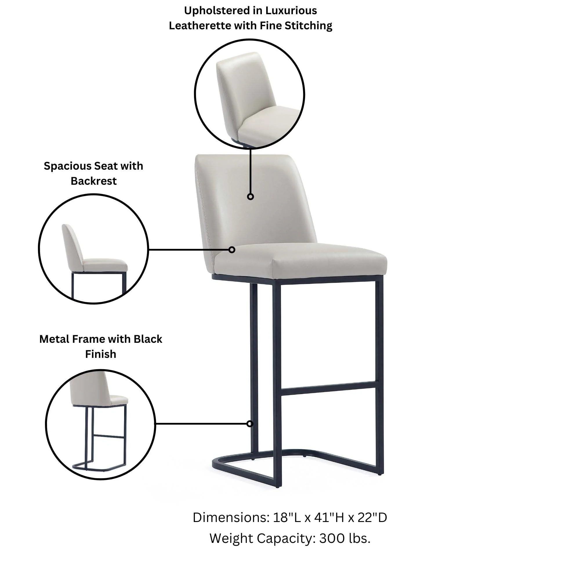 Serena Barstool in Light Grey - Image 4