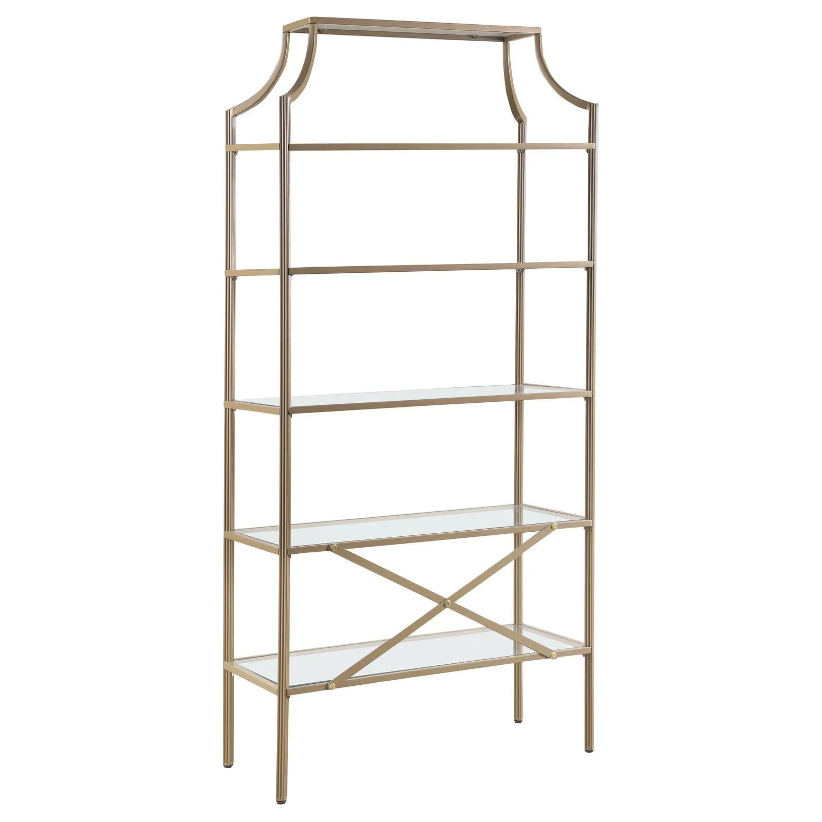 Serena Matte Gold 5-Tier Tempered Glass Shelves Bookcase - Image 5