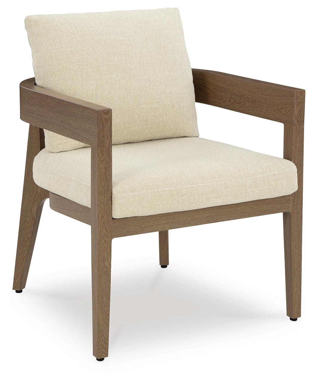 Serene Bay Dark Brown/White Outdoor Dining Arm Chair with Cushion - Image 10