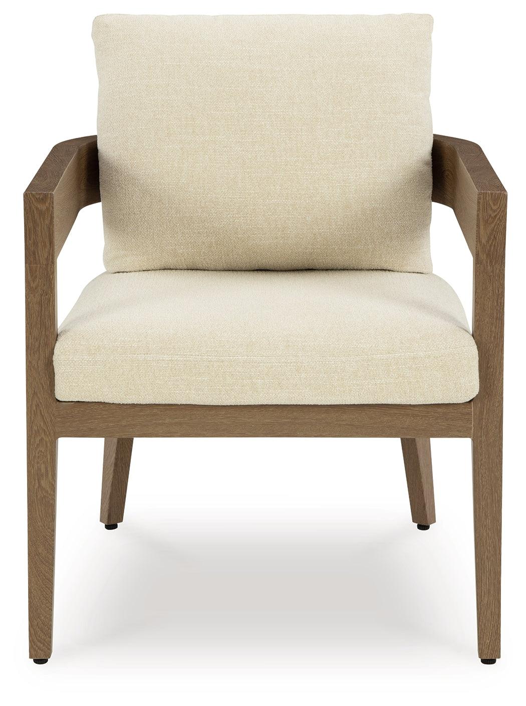 Serene Bay Dark Brown/White Outdoor Dining Arm Chair with Cushion - Image 3