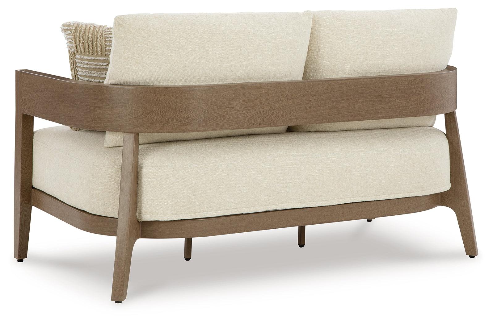 Serene Bay Dark Brown/White Outdoor Loveseat with Cushion - Image 4