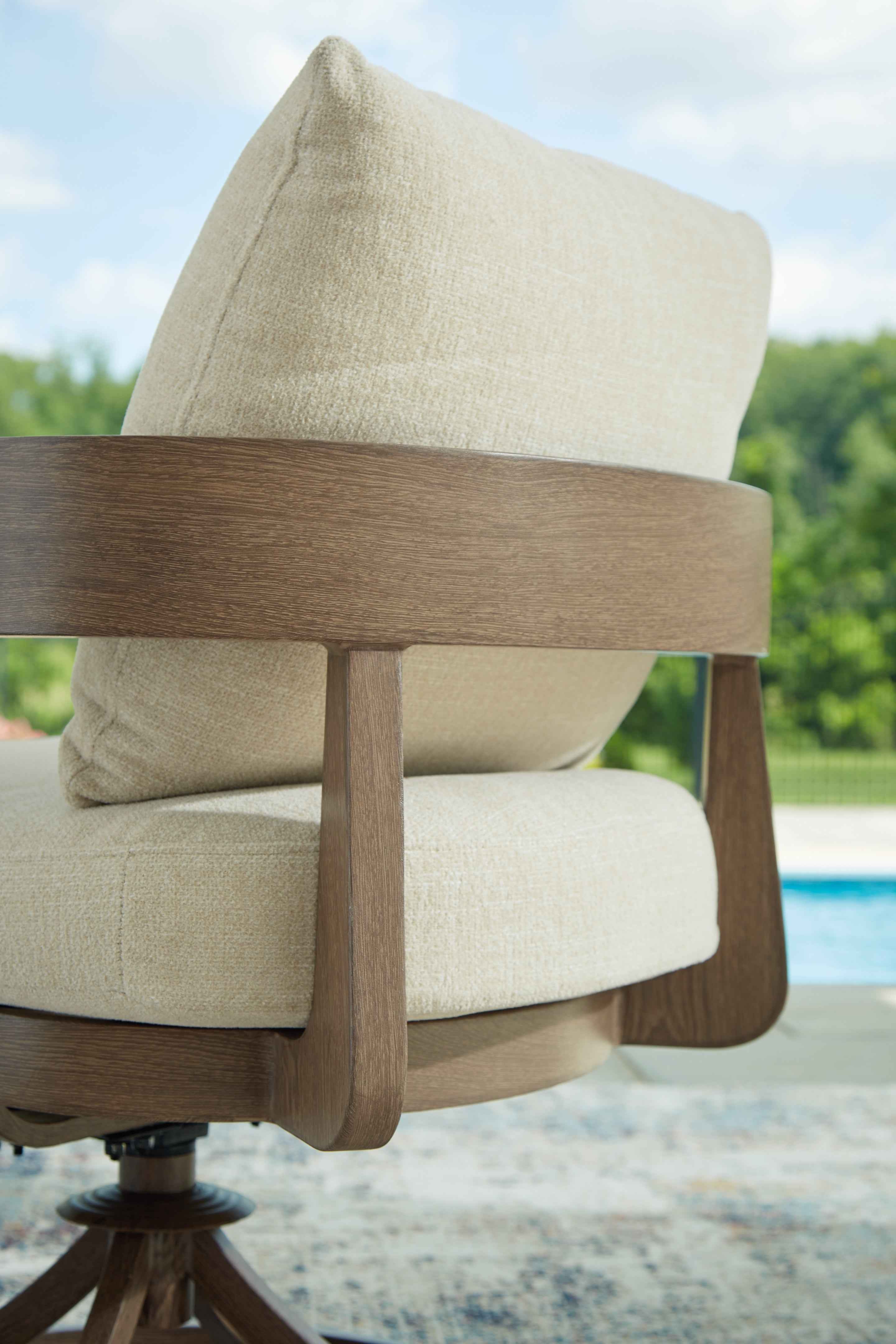 Serene Bay Dark Brown/White Outdoor Swivel Dining Chair with Cushion - Image 8