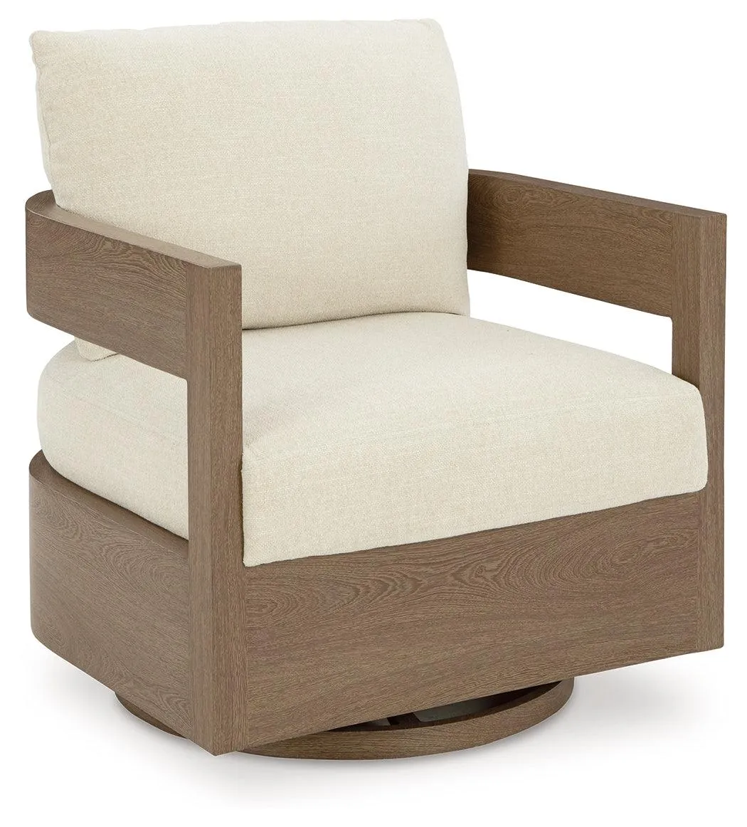 Serene Bay Dark Brown/White Outdoor Swivel Glider Chair with Cushion - Image 3