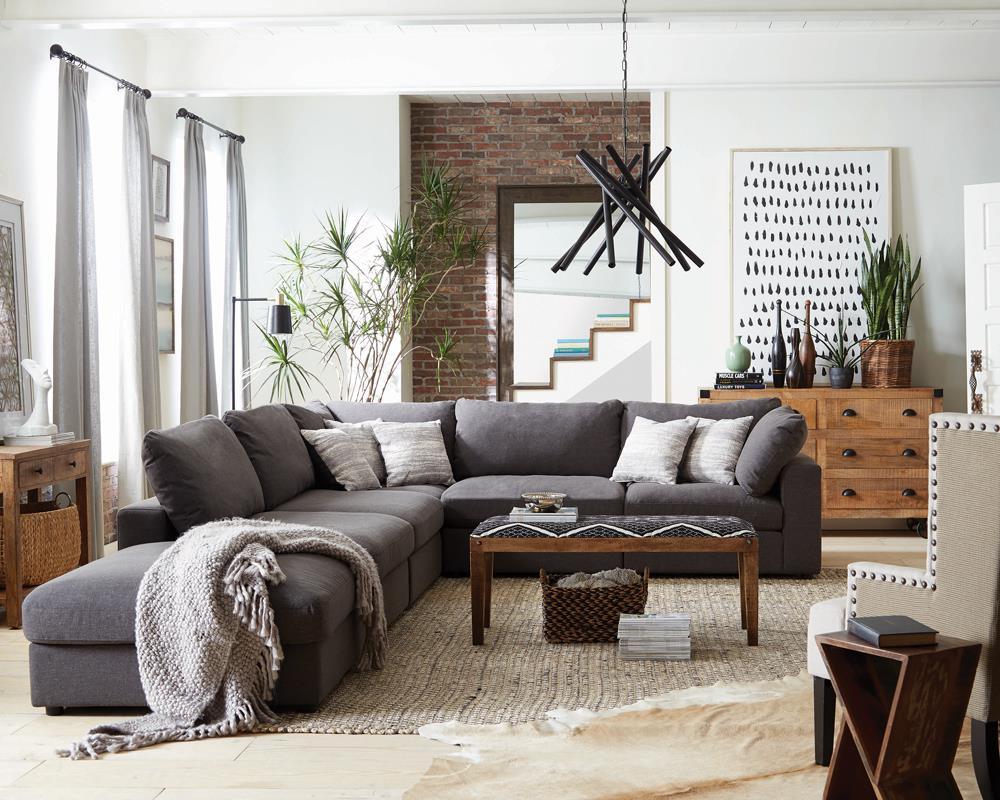 Serene Charcoal Upholstered Rectangular Ottoman - Image 2