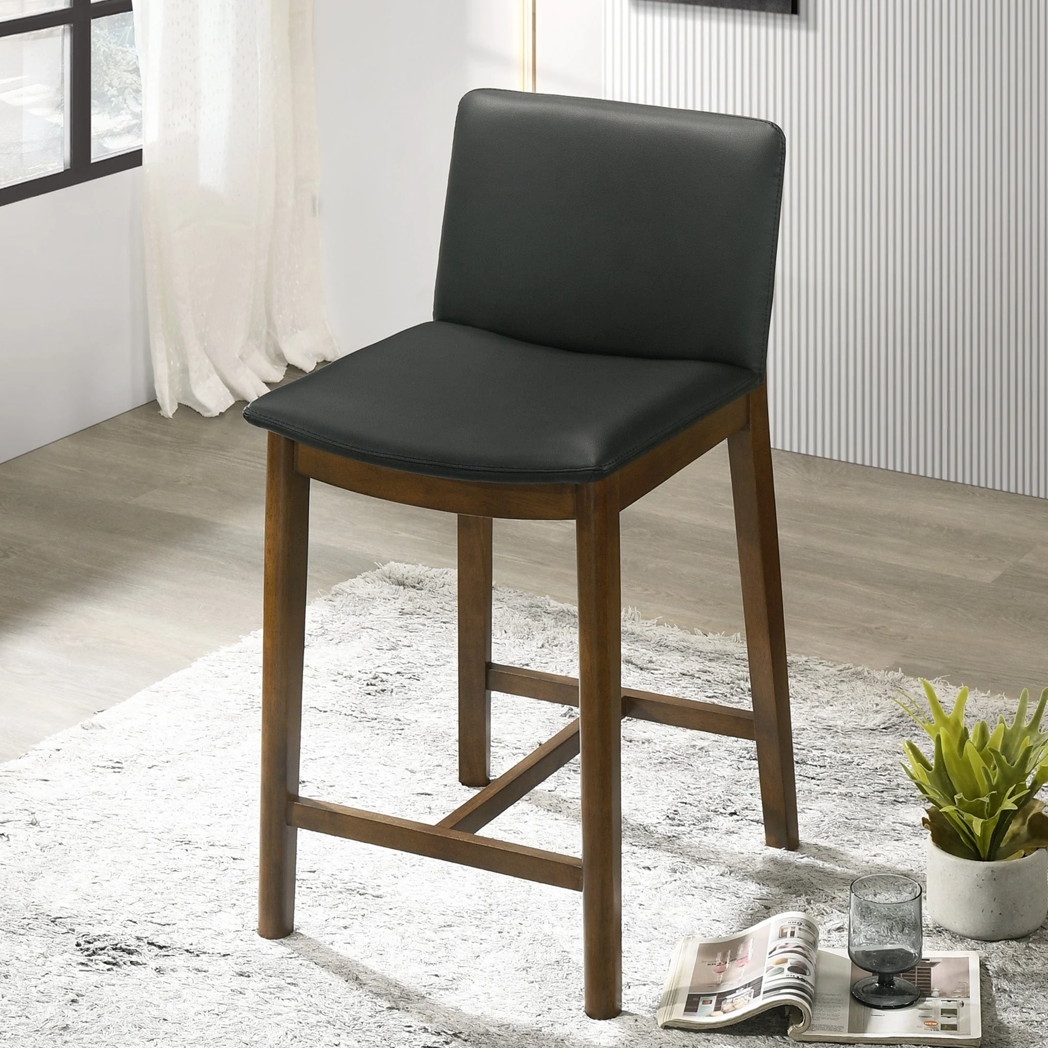 Shannon Counter Chair In Black Vegan Leather - Image 2