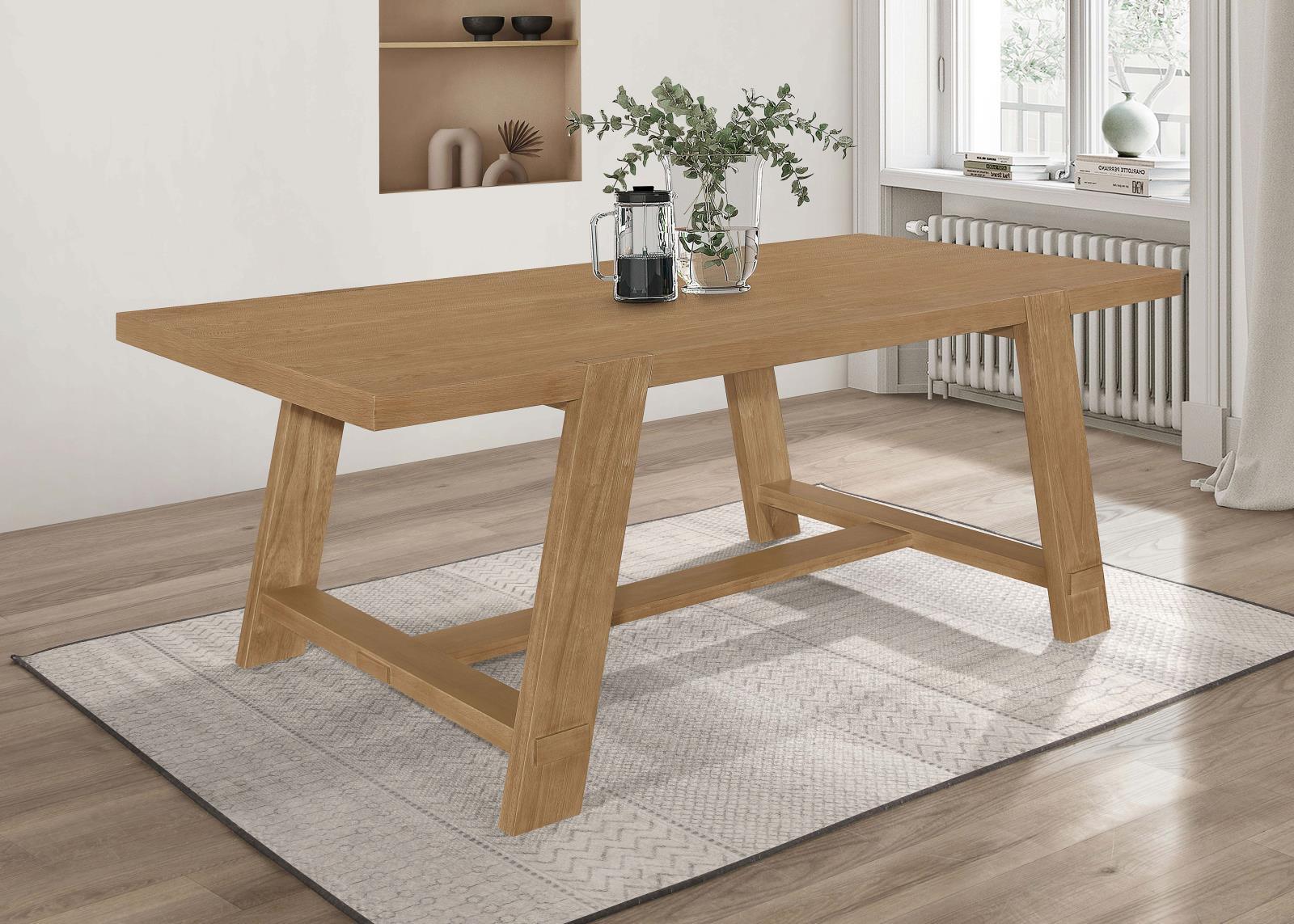 Sharon Blue and Brown Rectangular Trestle Base Dining Table