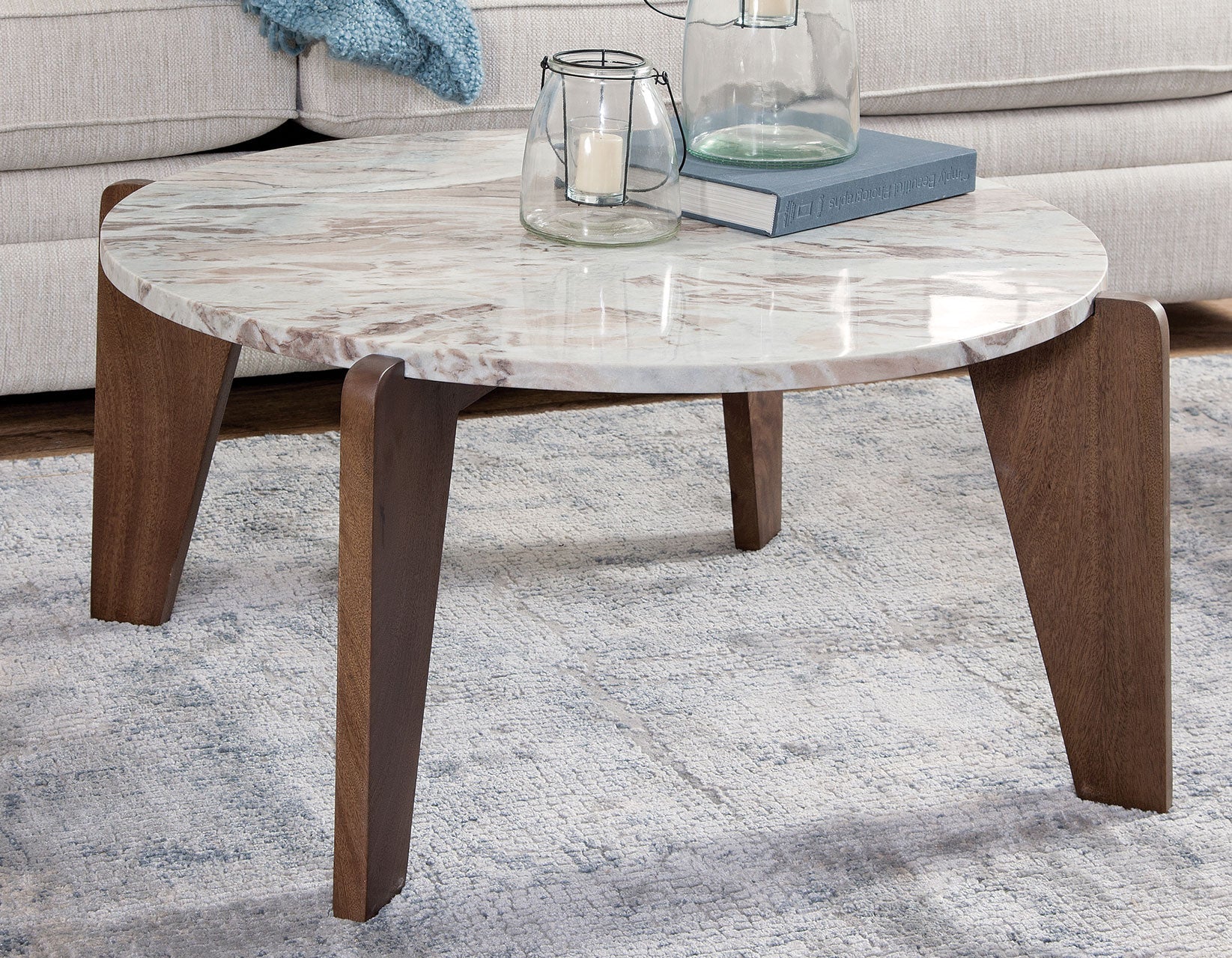 Shavon 32″ Toronto Brown Round Marble Coffee Table - Image 4