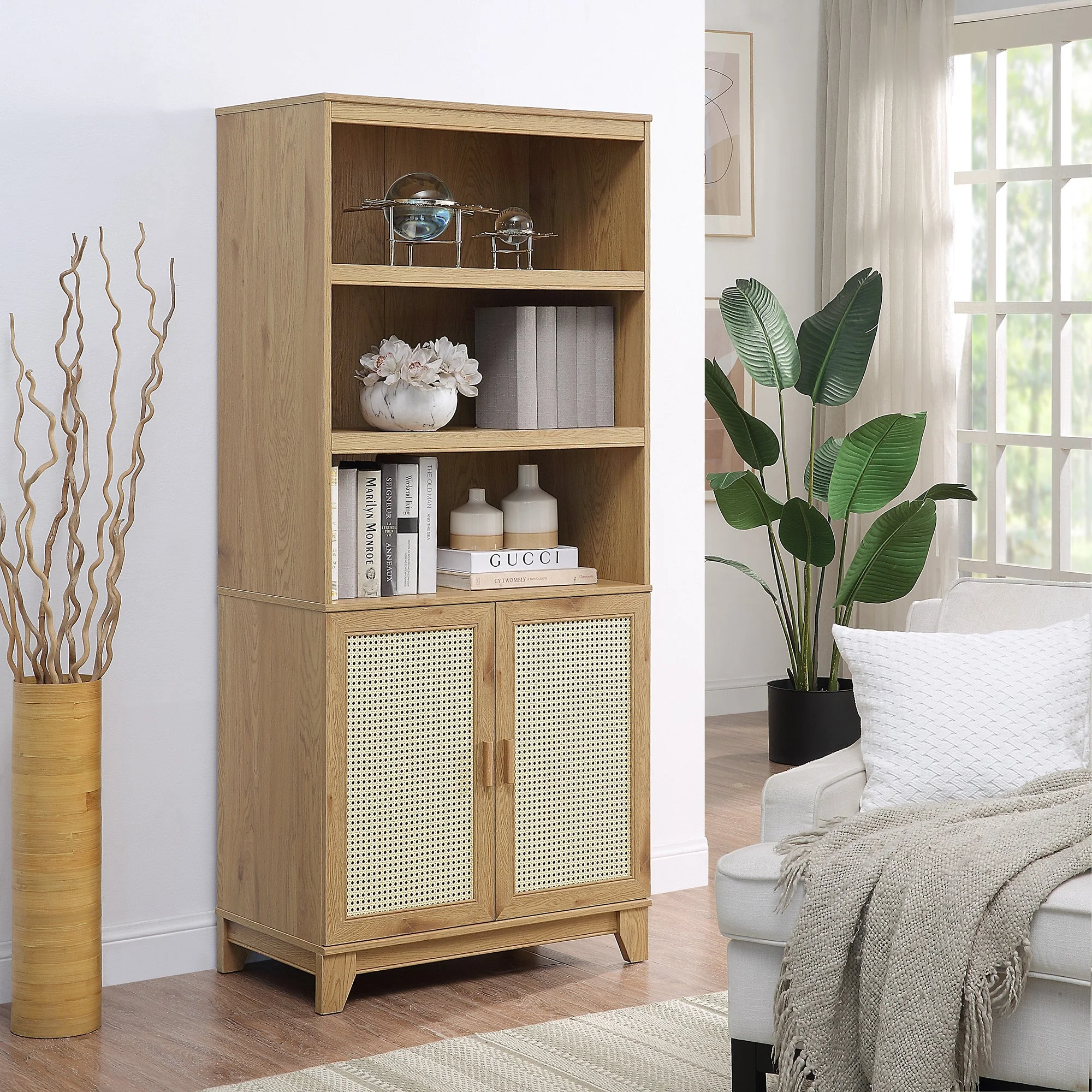 Sheridan 4-Piece Set: Bookcase, TV Stand, Sideboard, End Table in Nature - Image 3