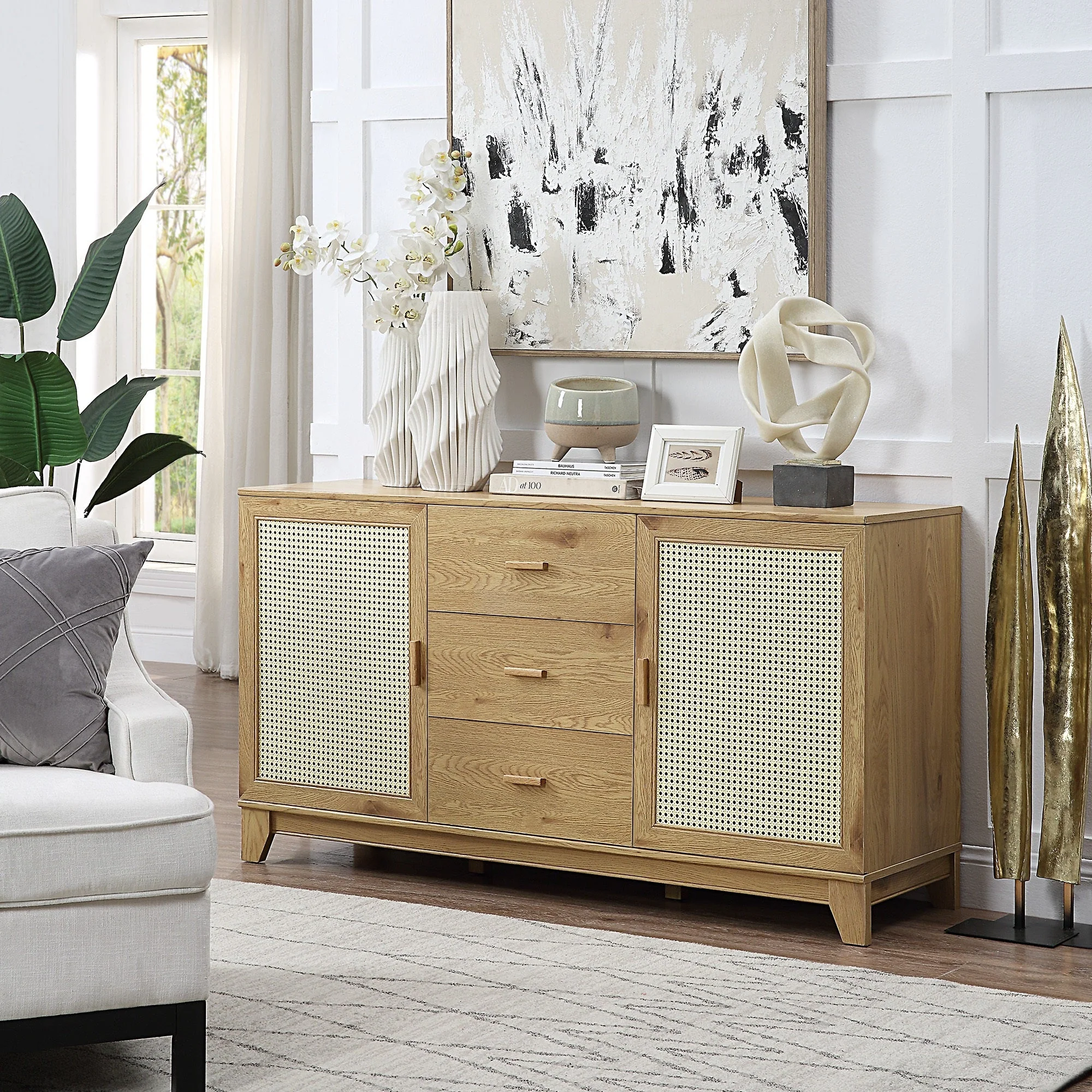 Sheridan 4-Piece Set: Bookcase, TV Stand, Sideboard, End Table in Nature - Image 4