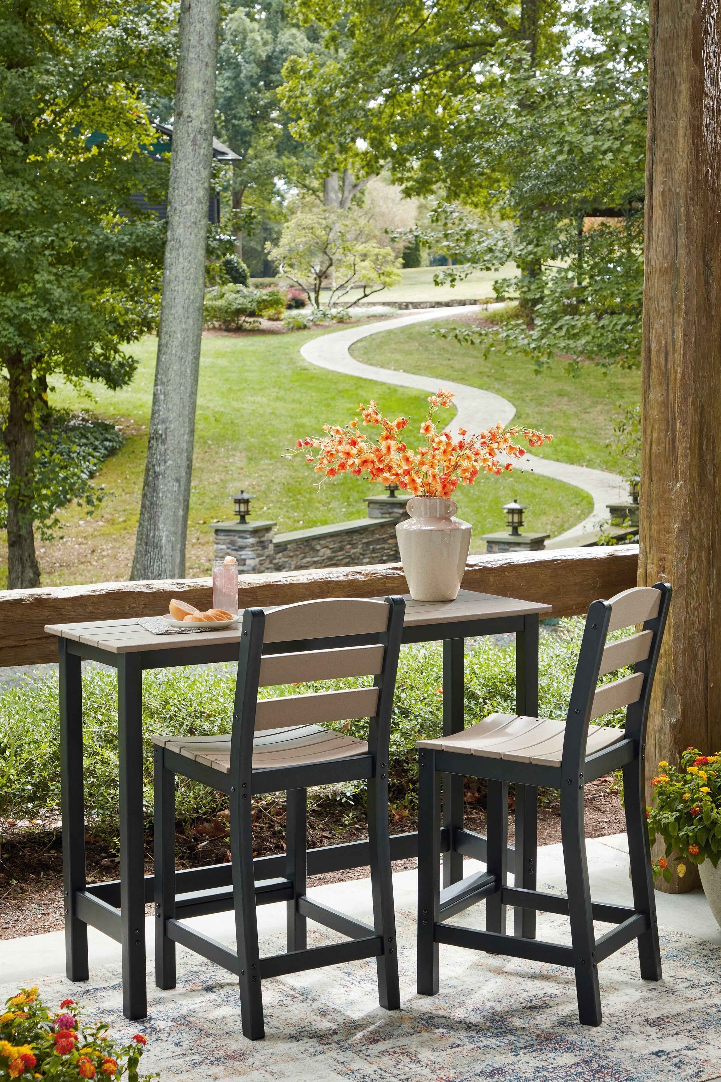 Shoreline Beach Black/Beige Outdoor Counter Table and 2 Barstools - Image 10
