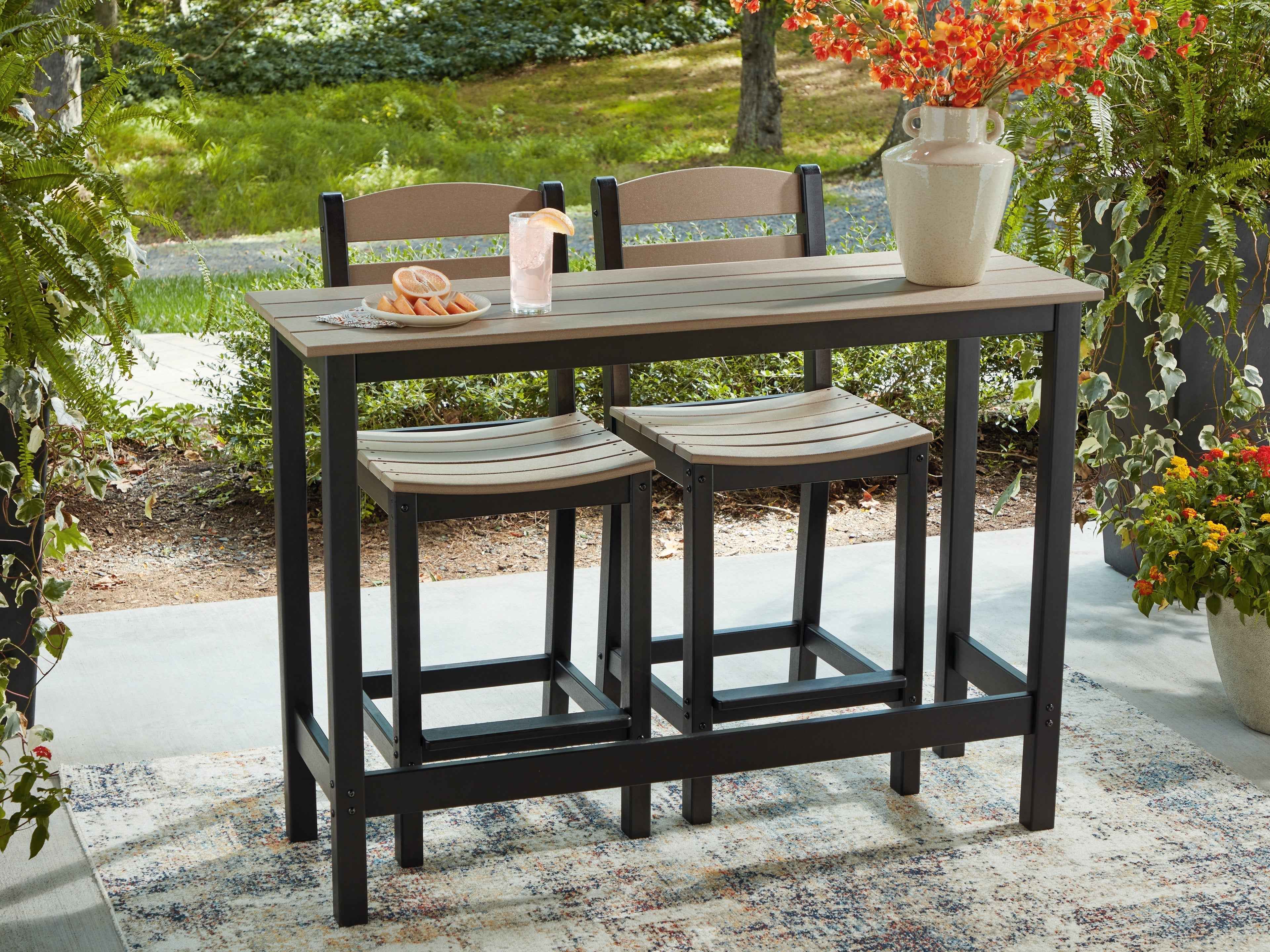 Shoreline Beach Black/Beige Outdoor Counter Table and 2 Barstools - Image 8