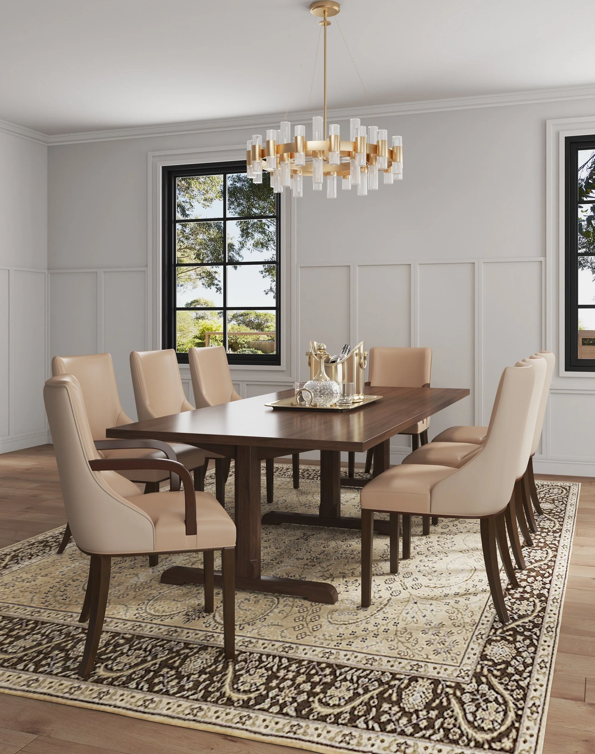 Shubert 8-Piece Faux Leather and Velvet Dining Chair Set in Tan - Image 2