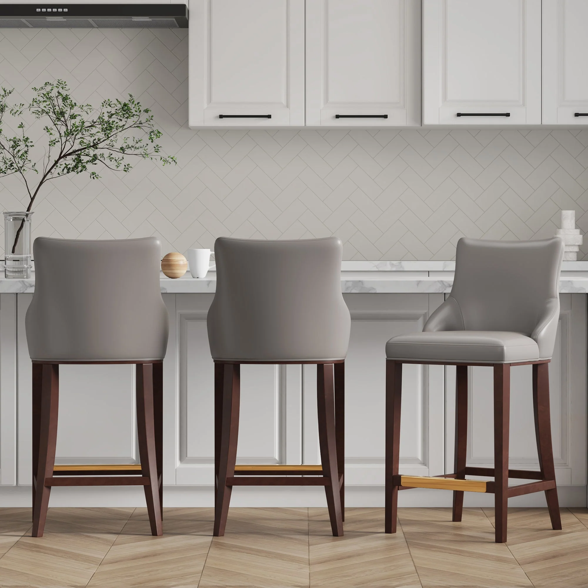 Shubert Barstool in Dark Taupe (set of 3) - Image 2