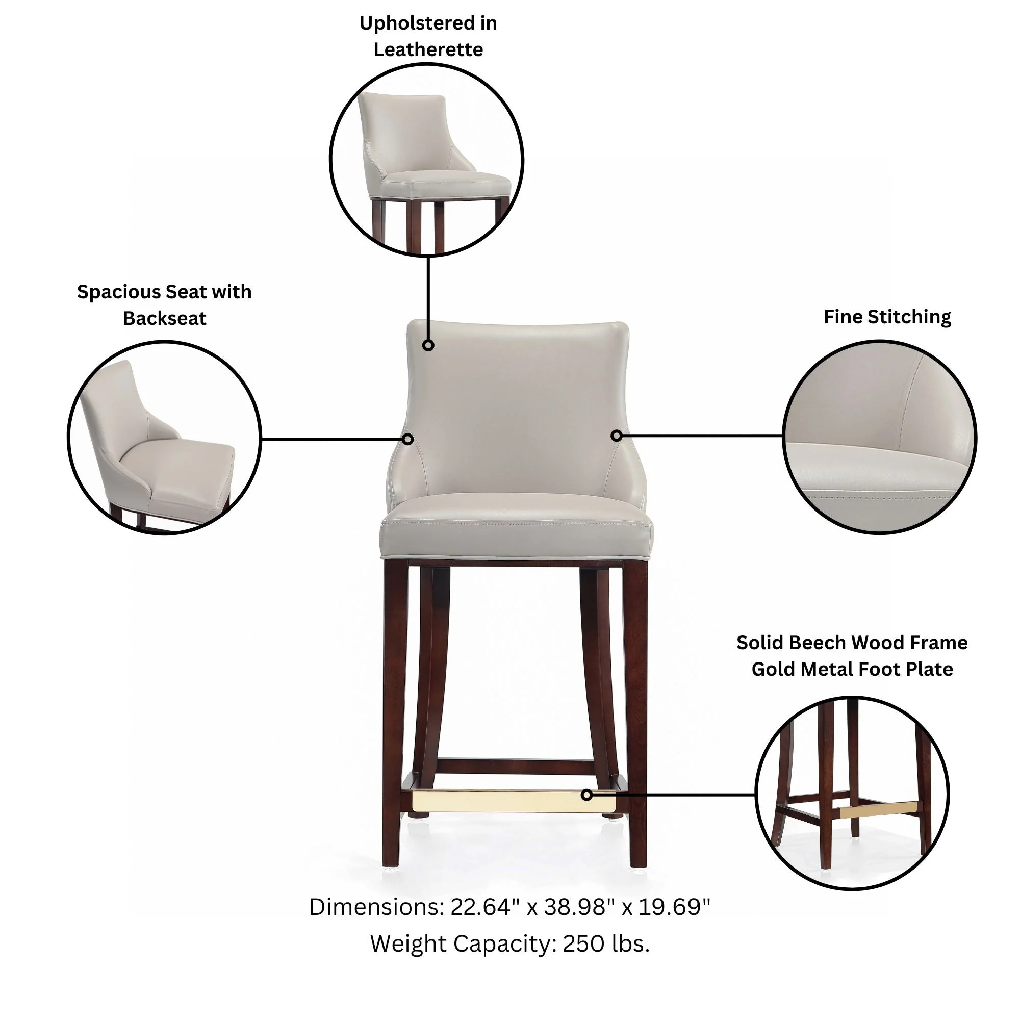 Shubert Counter Stool in Light Grey (set of 3) - Image 4