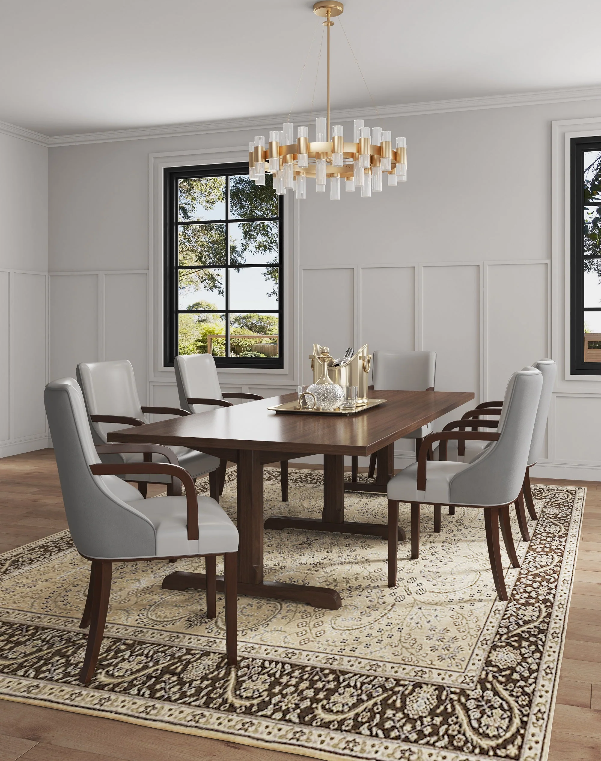 Shubert Faux Leather and Velvet Dining Armchair in Light Grey - Image 2