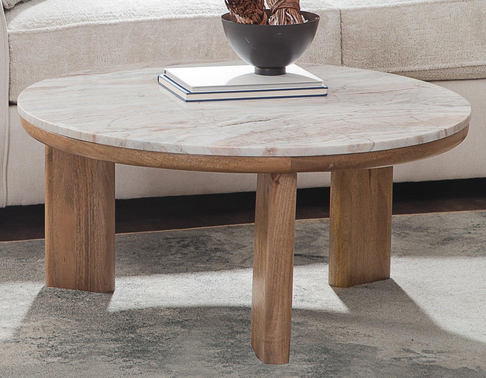 Sidney 36″ Round Brown Marble Top Coffee Table
