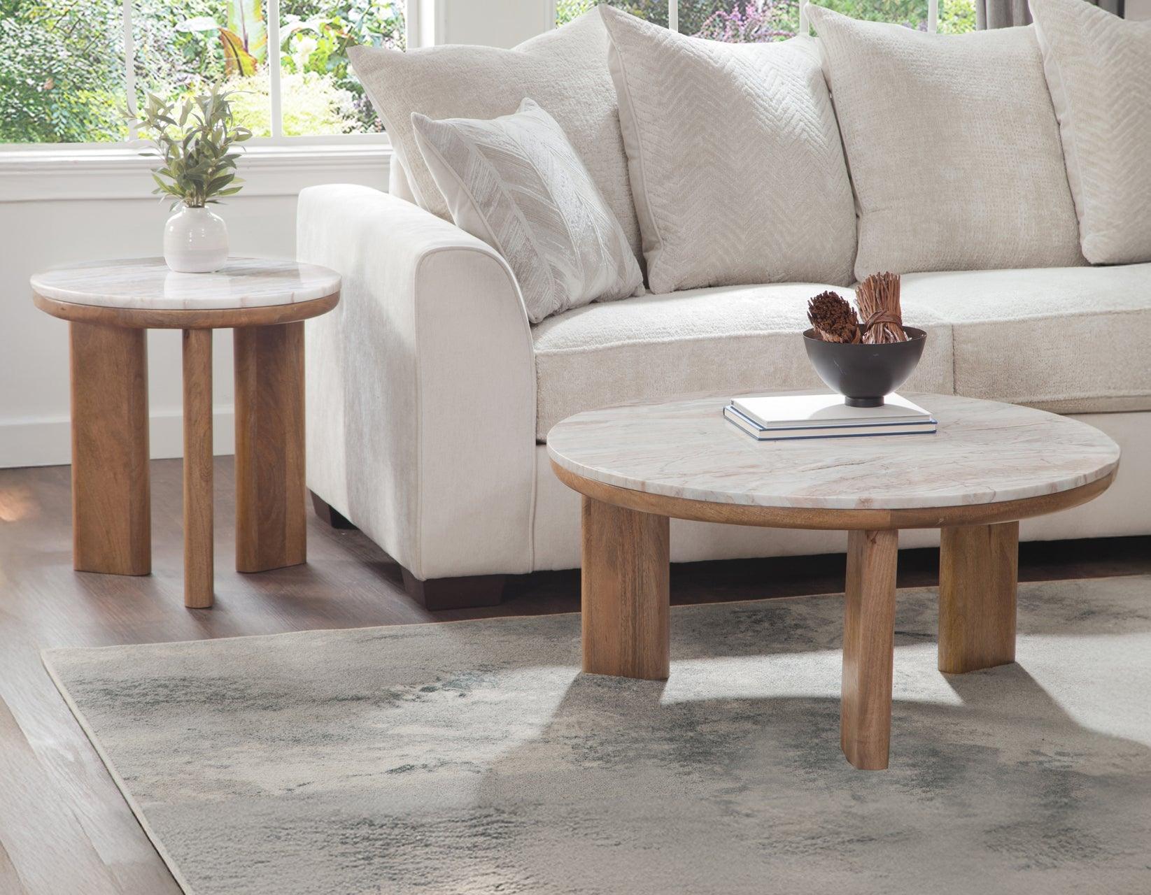 Sidney 36″ Round Brown Marble Top Coffee Table - Image 6