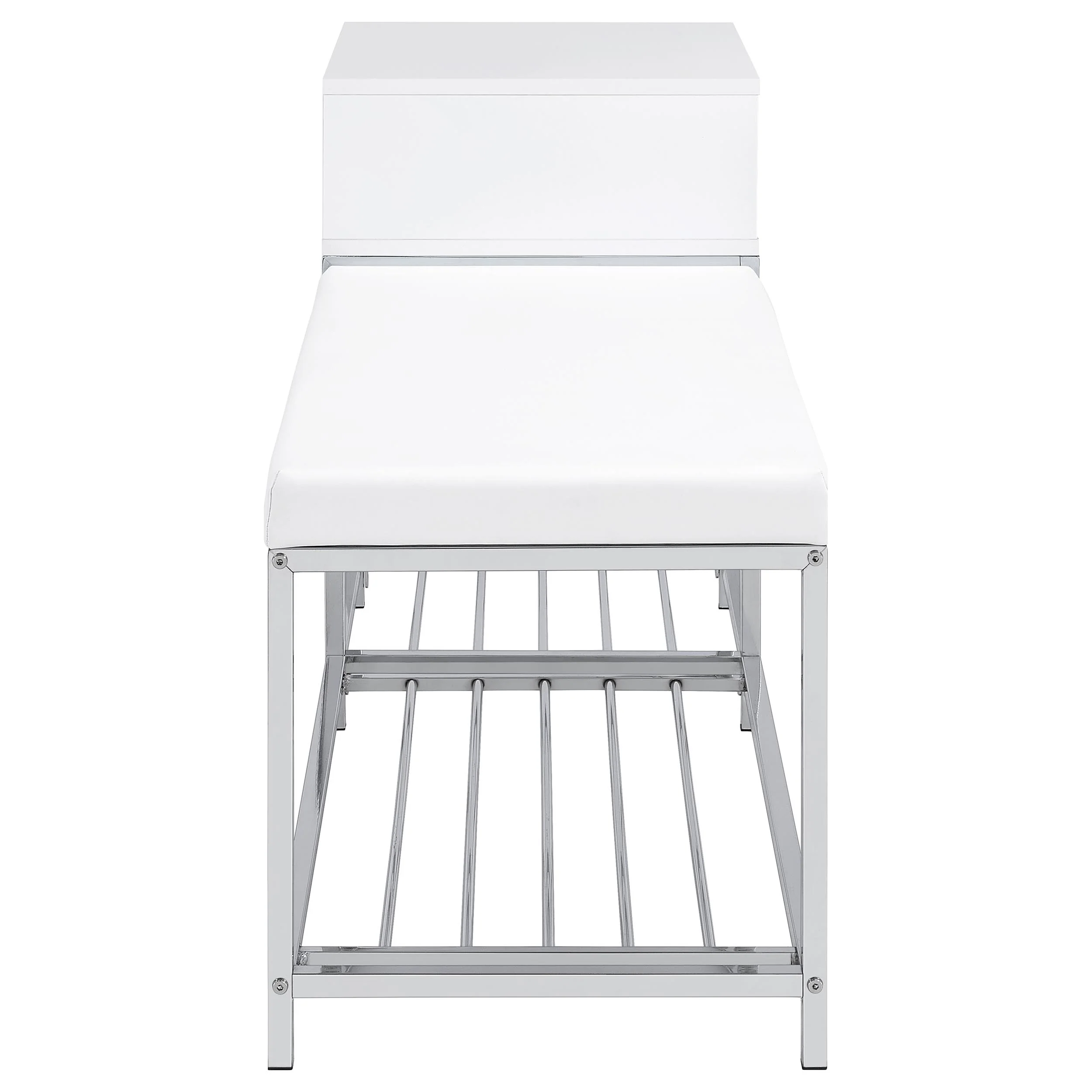 Siega White High Gloss/Chrome 1-Drawer Shoe Storage Entryway Bench - Image 8